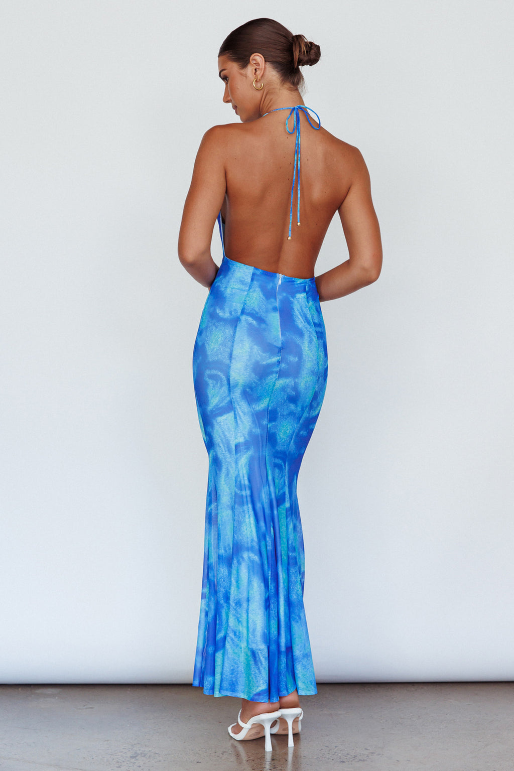 Mayah Halterneck Maxi Dress Printed Blue by Selfie Leslie Australia