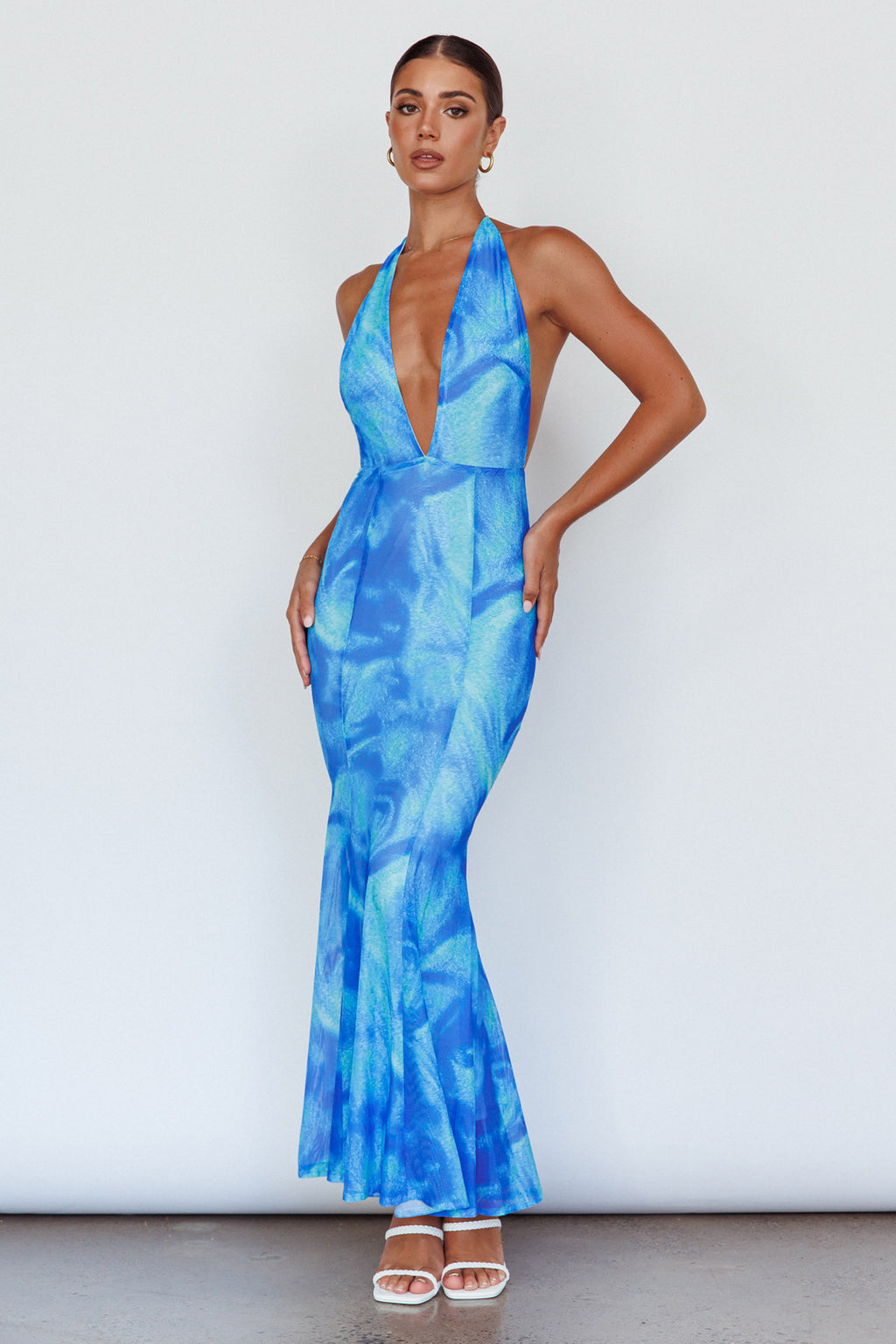Mayah Halterneck Maxi Dress Printed Blue by Selfie Leslie Australia