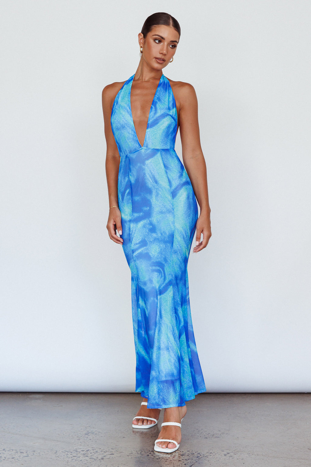 Mayah Halterneck Maxi Dress Printed Blue by Selfie Leslie Australia
