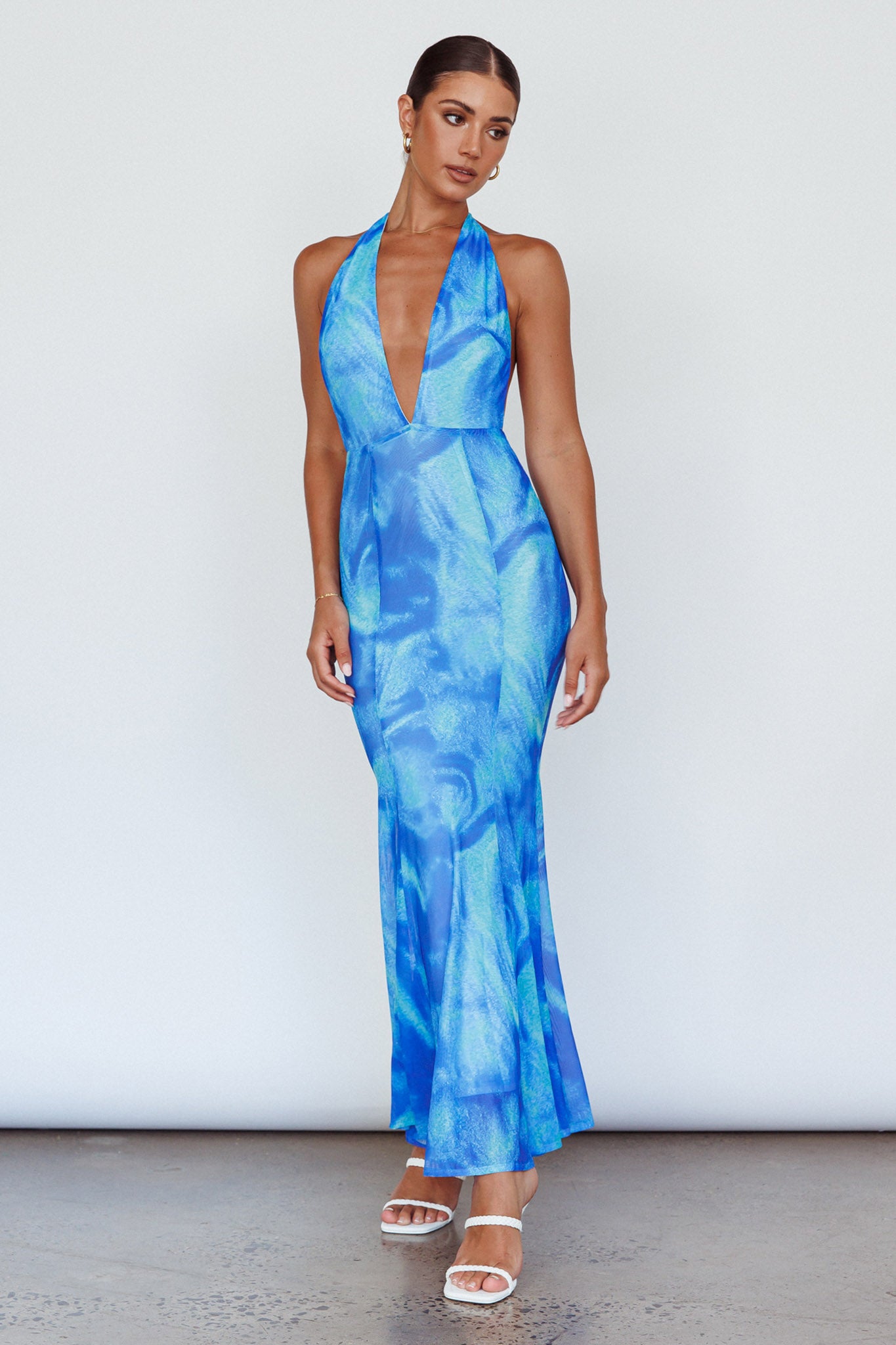 Mayah Halterneck Maxi Dress Printed Blue by Selfie Leslie Australia