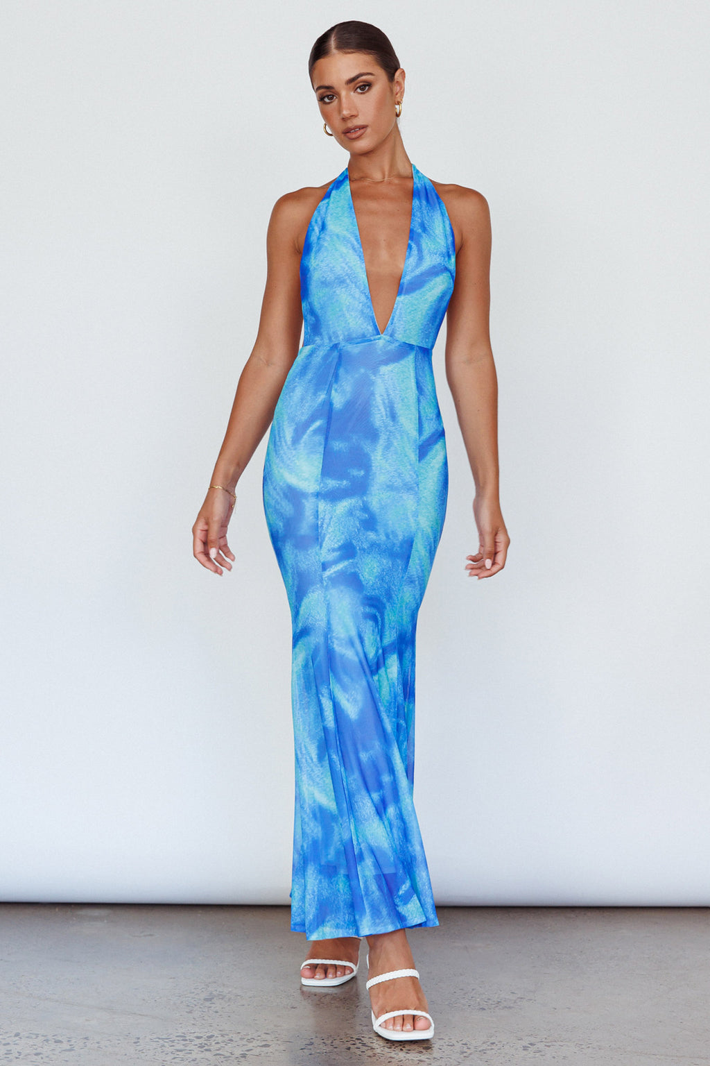 Mayah Halterneck Maxi Dress Printed Blue by Selfie Leslie Australia