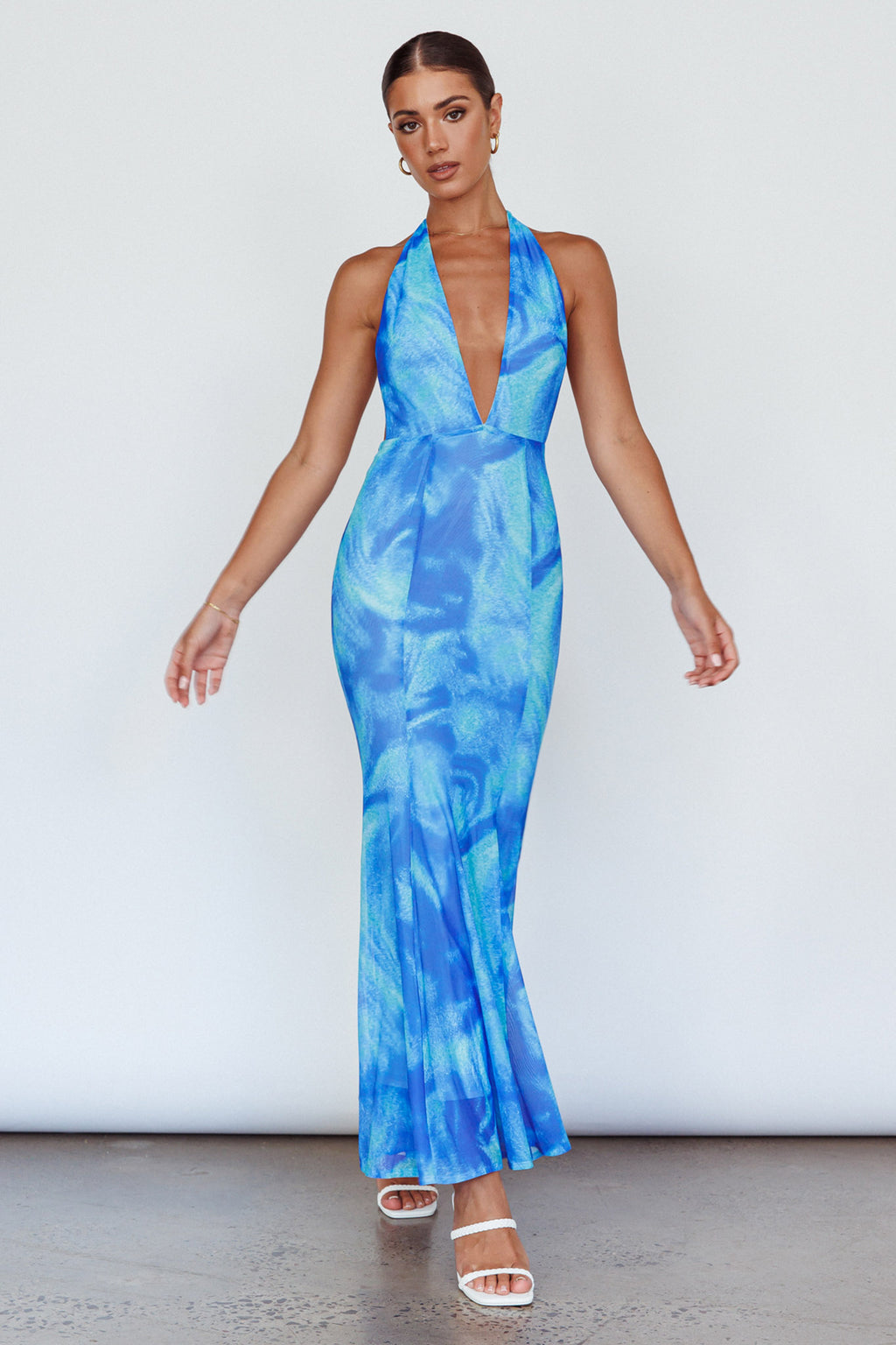 Mayah Halterneck Maxi Dress Printed Blue by Selfie Leslie Australia