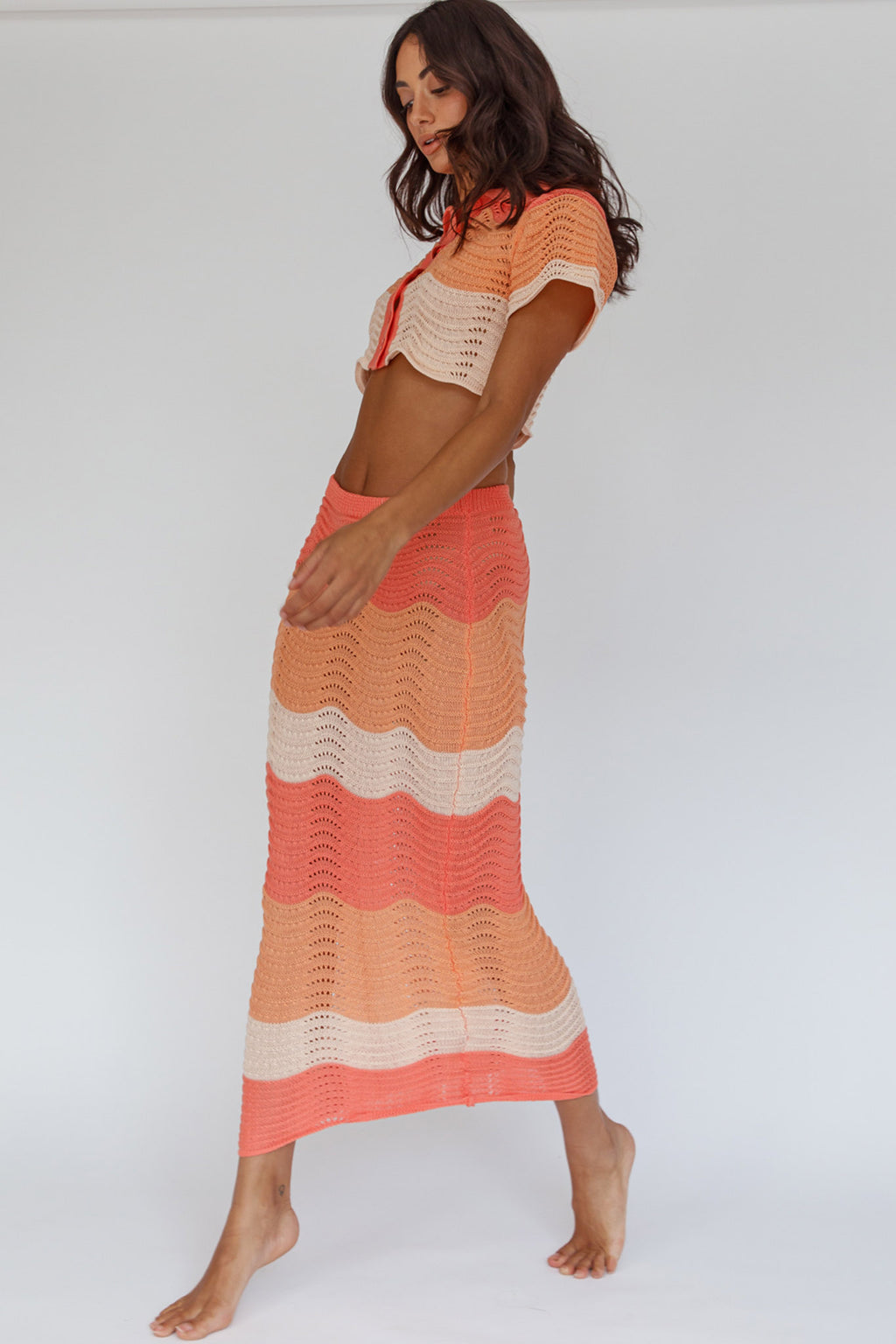 May Blooms Knit Maxi Skirt Tangerine by Selfie Leslie Australia