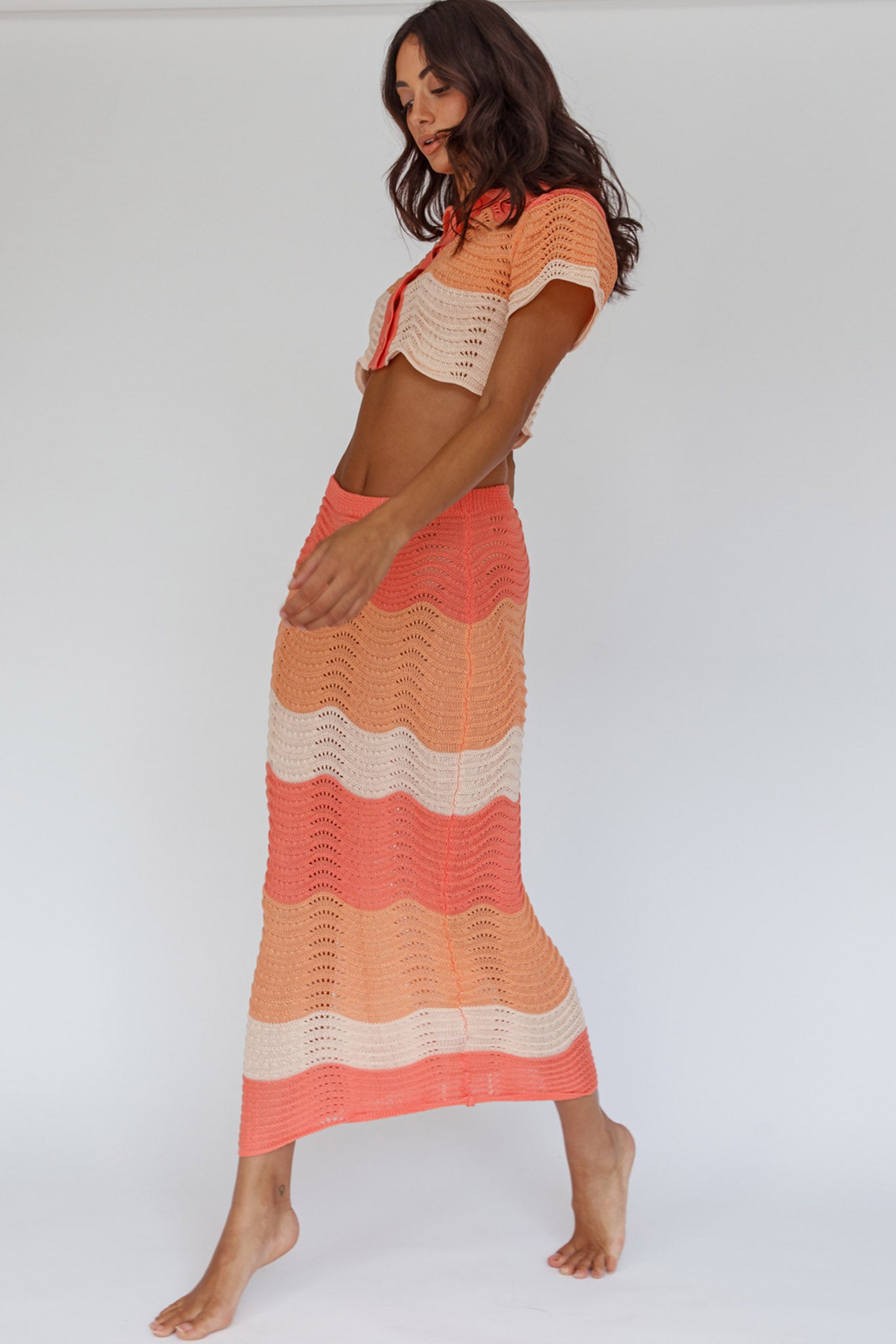 May Blooms Knit Maxi Skirt Tangerine by Selfie Leslie Australia