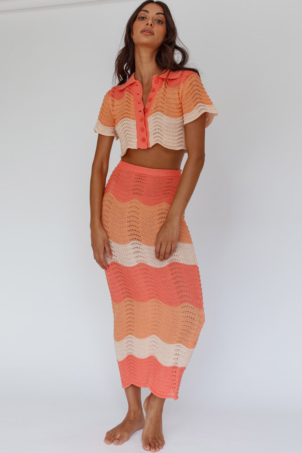 May Blooms Knit Maxi Skirt Tangerine by Selfie Leslie Australia