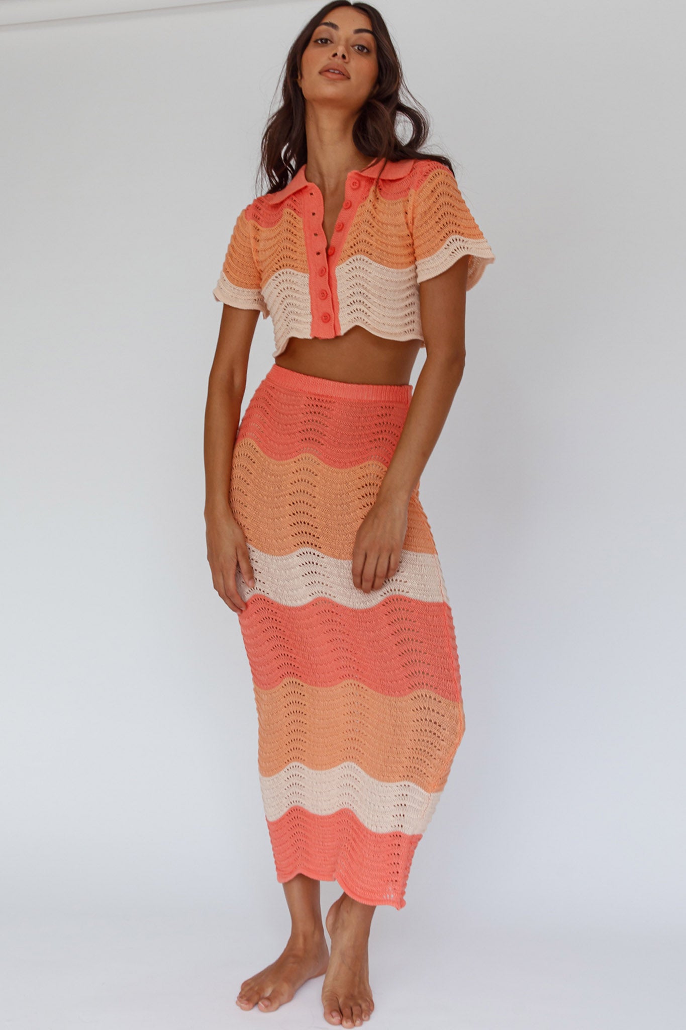 May Blooms Knit Maxi Skirt Tangerine by Selfie Leslie Australia