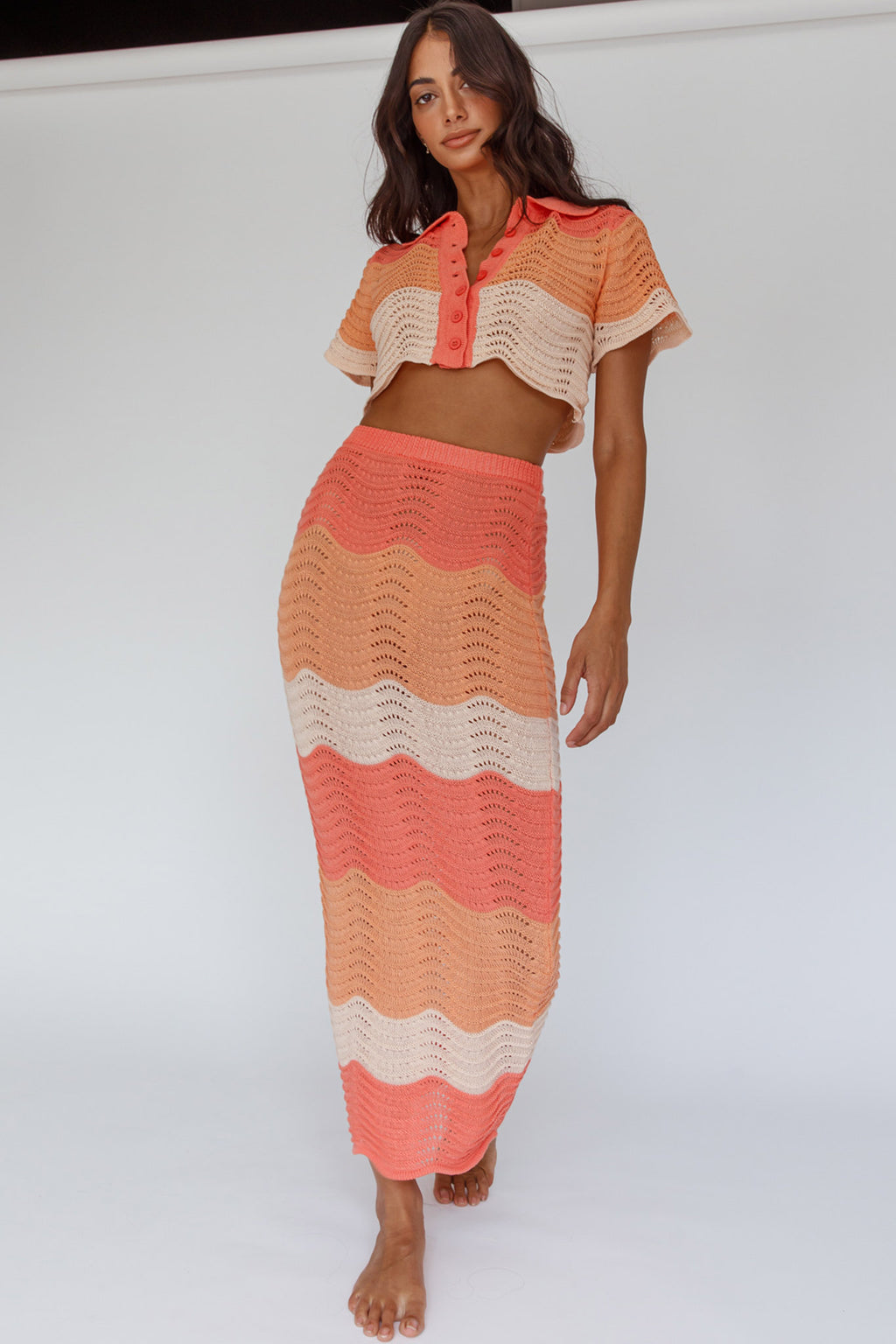May Blooms Knit Maxi Skirt Tangerine by Selfie Leslie Australia