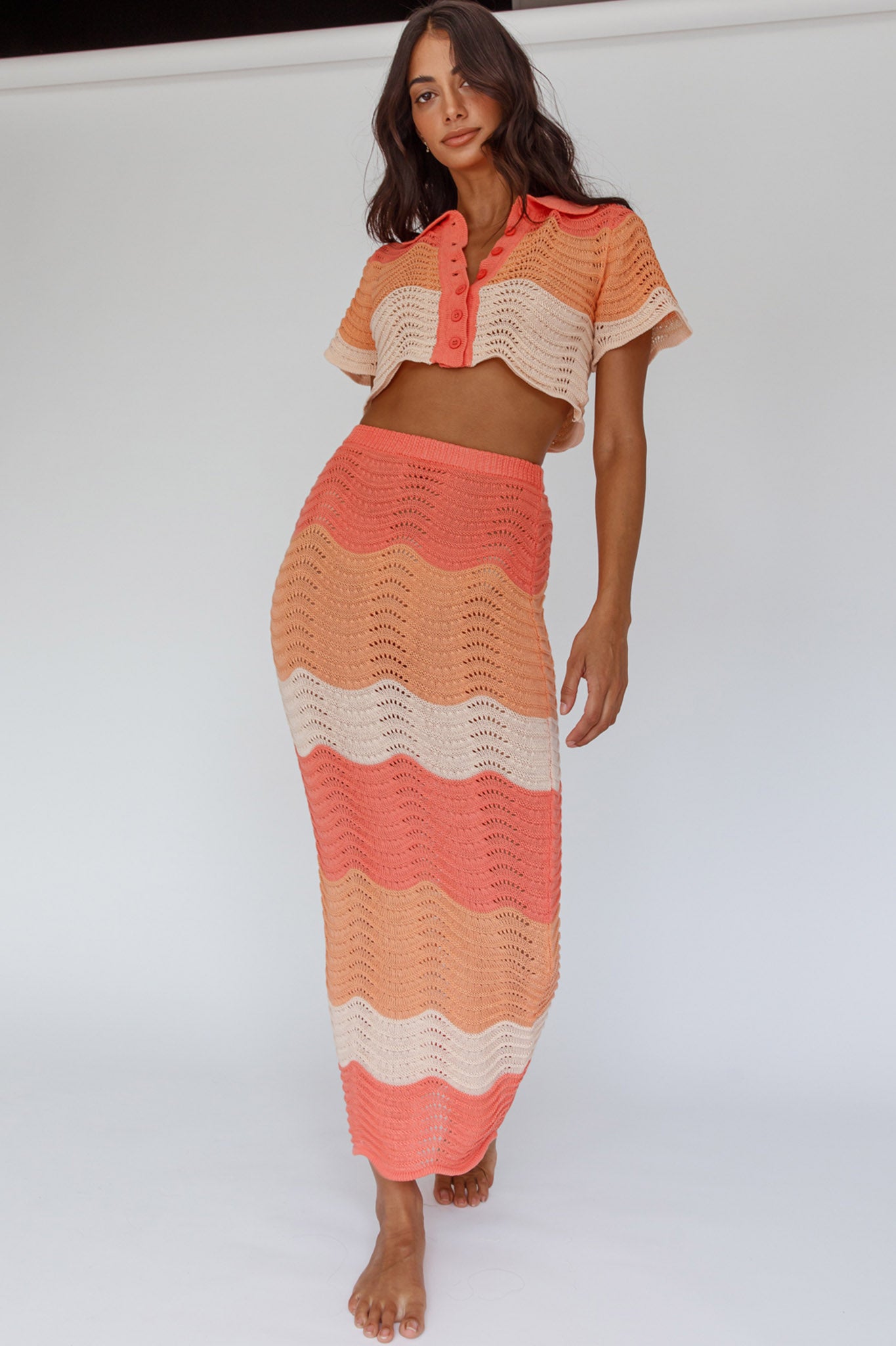 May Blooms Button Up Crop Top Tangerine by Selfie Leslie Australia