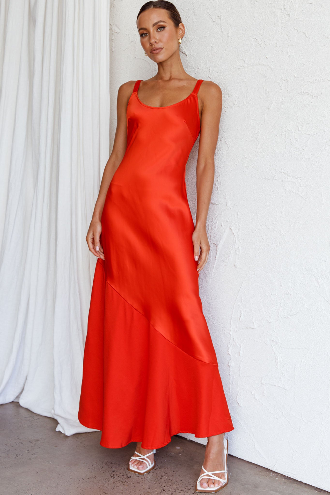 Front Row Scoop Neck Midi Dress Tangerine by Selfie Leslie Australia