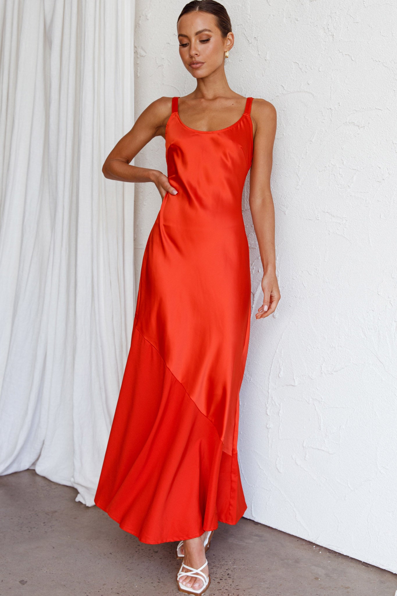 Front Row Scoop Neck Midi Dress Tangerine by Selfie Leslie Australia