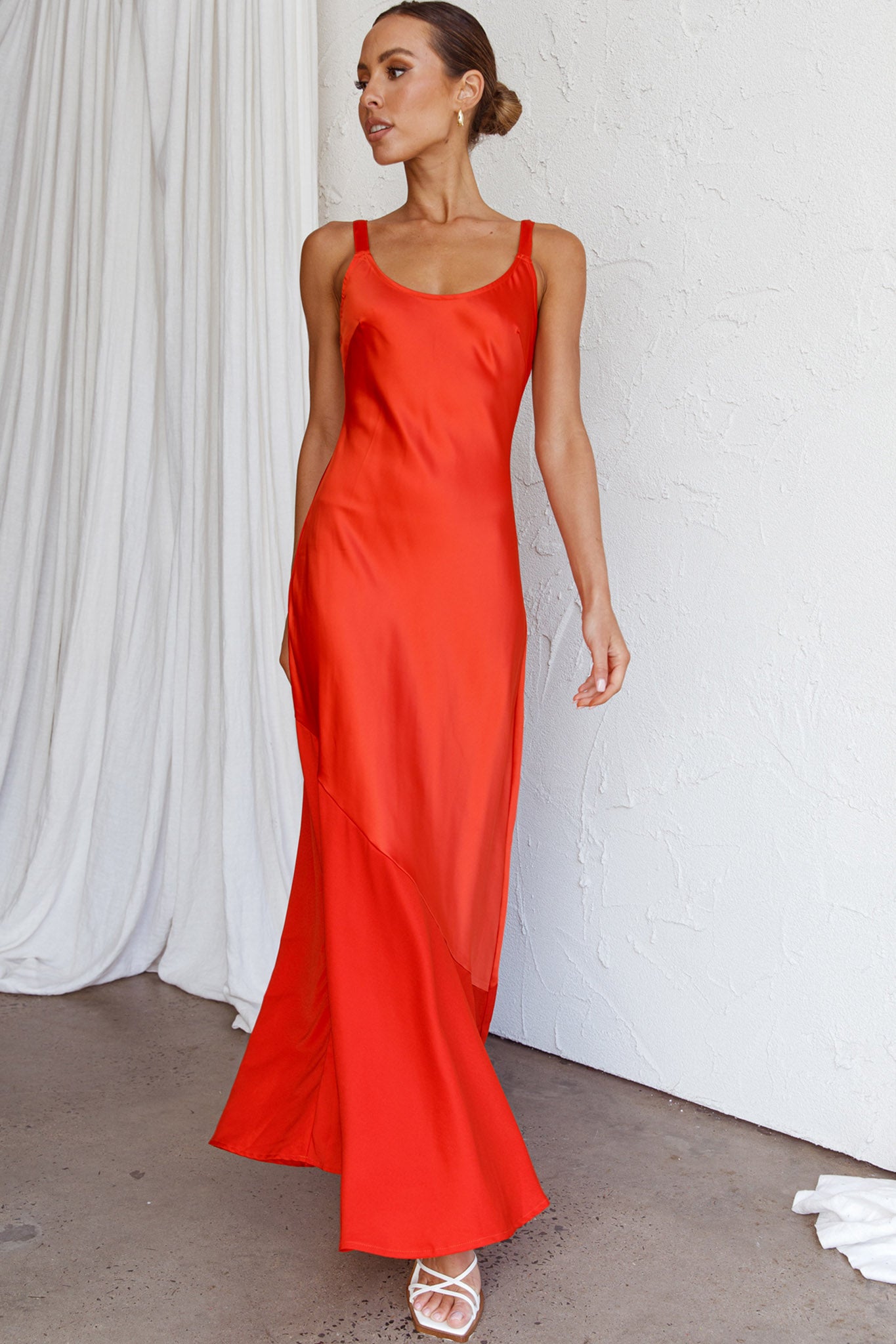 Front Row Scoop Neck Midi Dress Tangerine by Selfie Leslie Australia