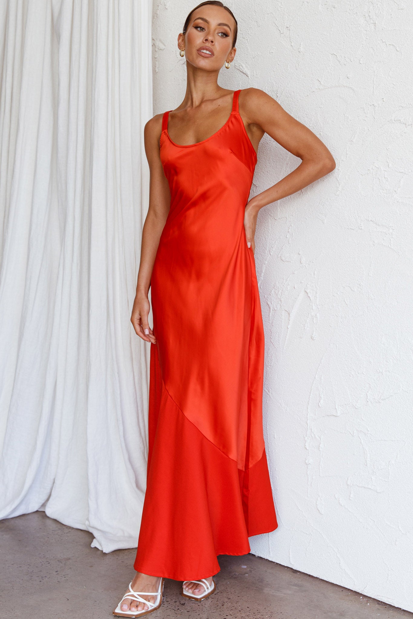 Front Row Scoop Neck Midi Dress Tangerine by Selfie Leslie Australia