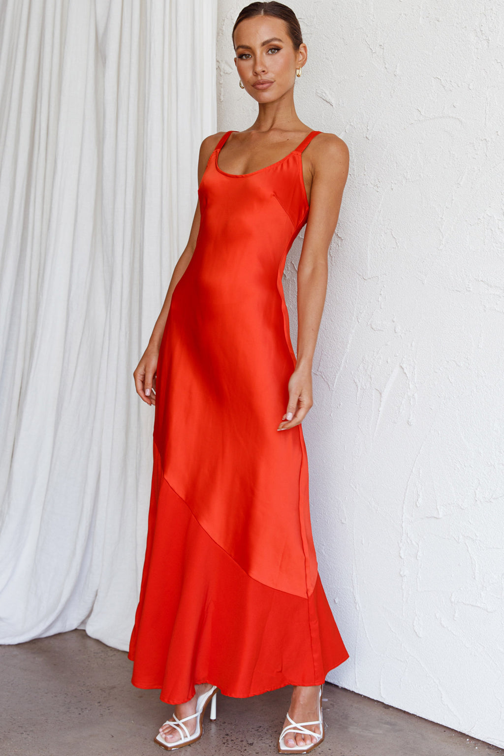 Front Row Scoop Neck Midi Dress Tangerine by Selfie Leslie Australia