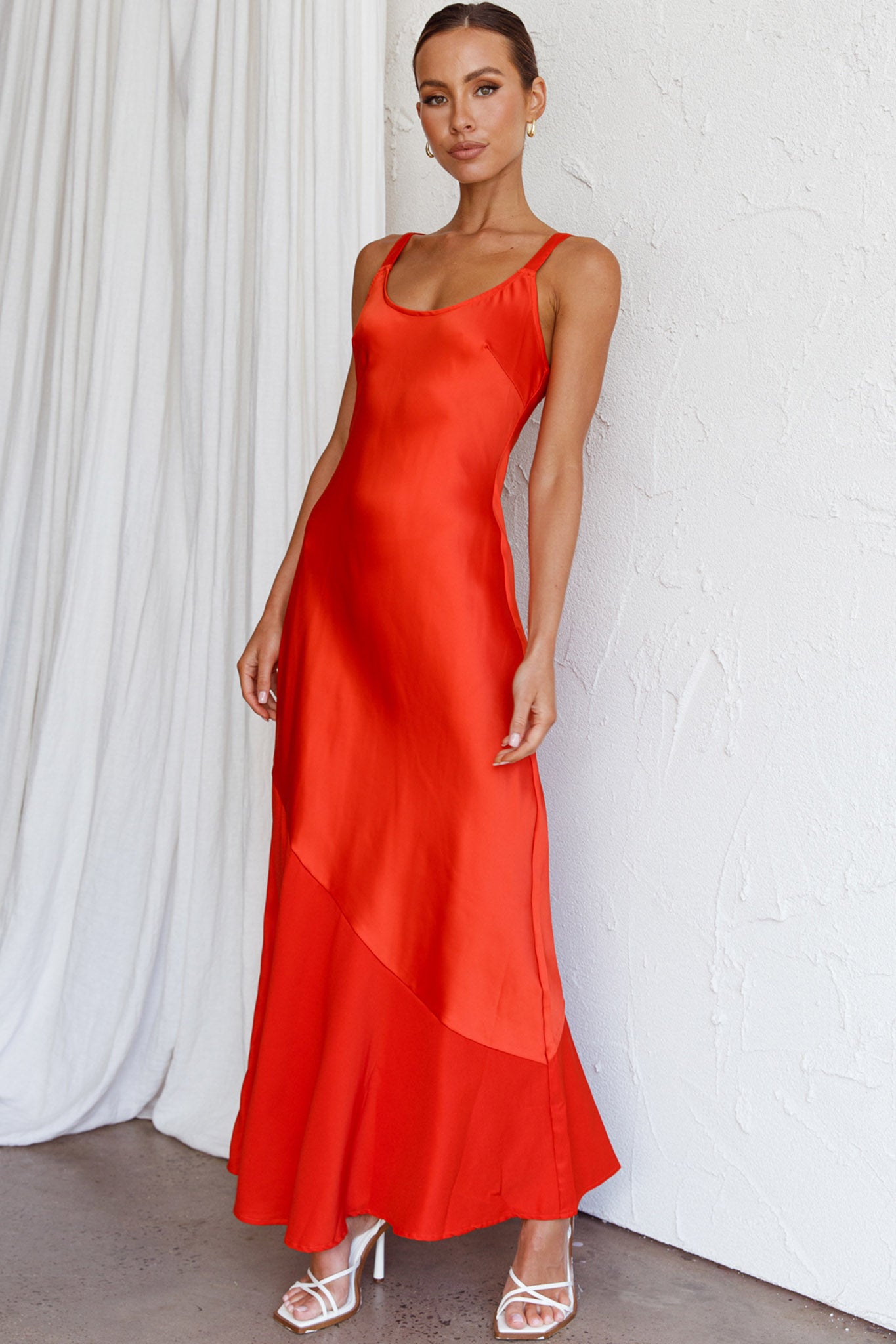 Front Row Scoop Neck Midi Dress Tangerine by Selfie Leslie Australia