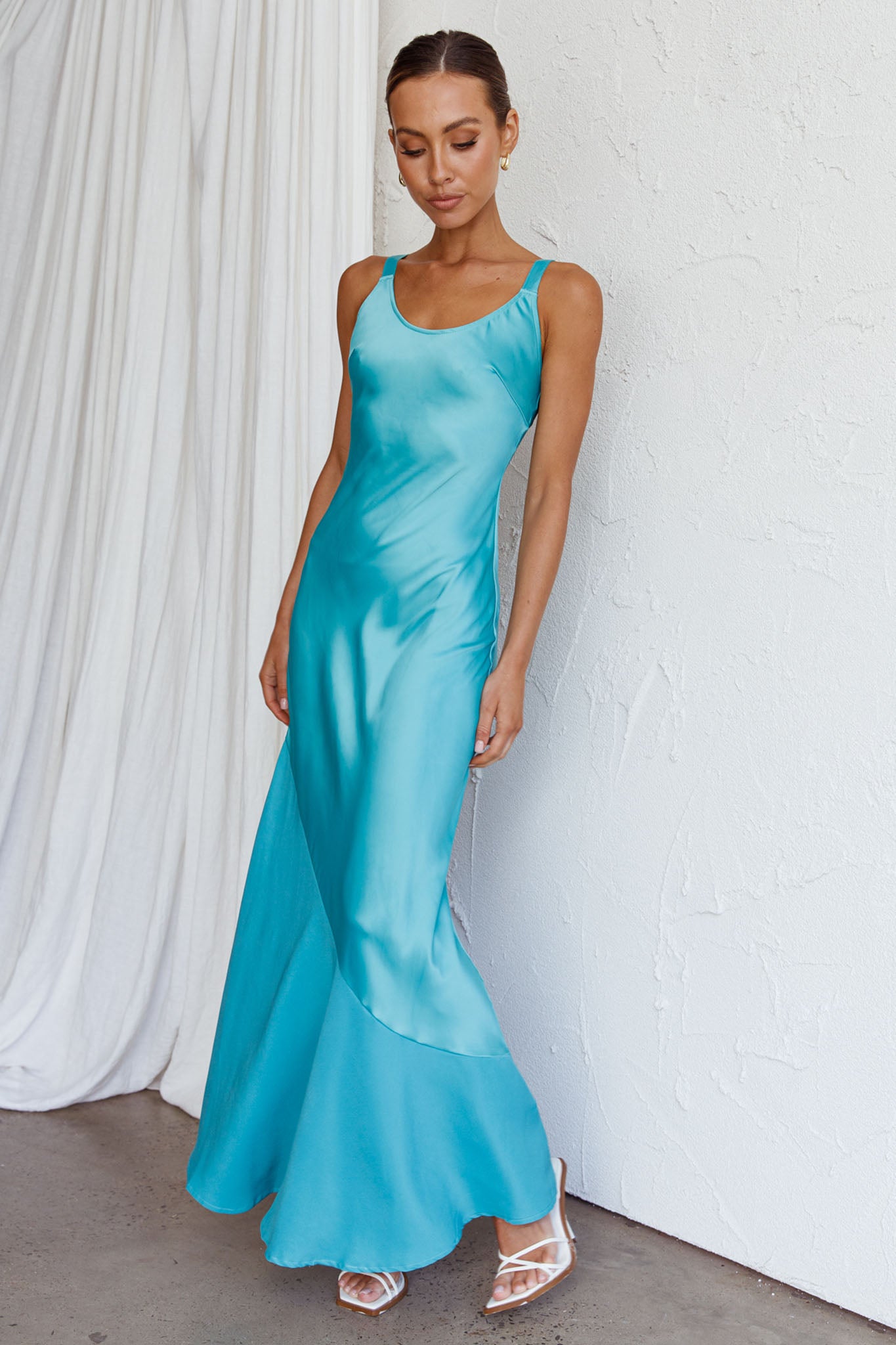 Front Row Scoop Neck Midi Dress Teal by Selfie Leslie Australia