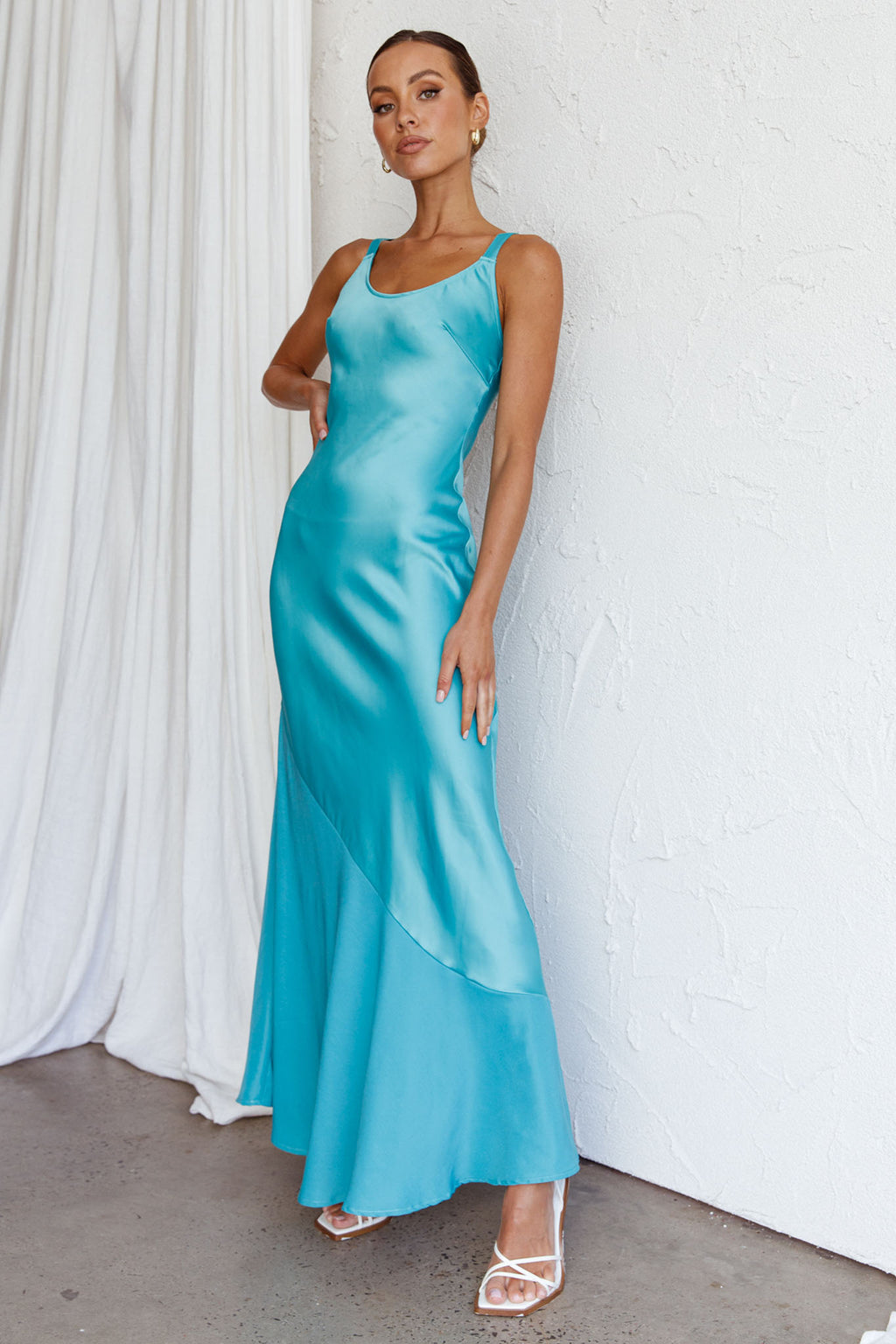 Front Row Scoop Neck Midi Dress Teal by Selfie Leslie Australia