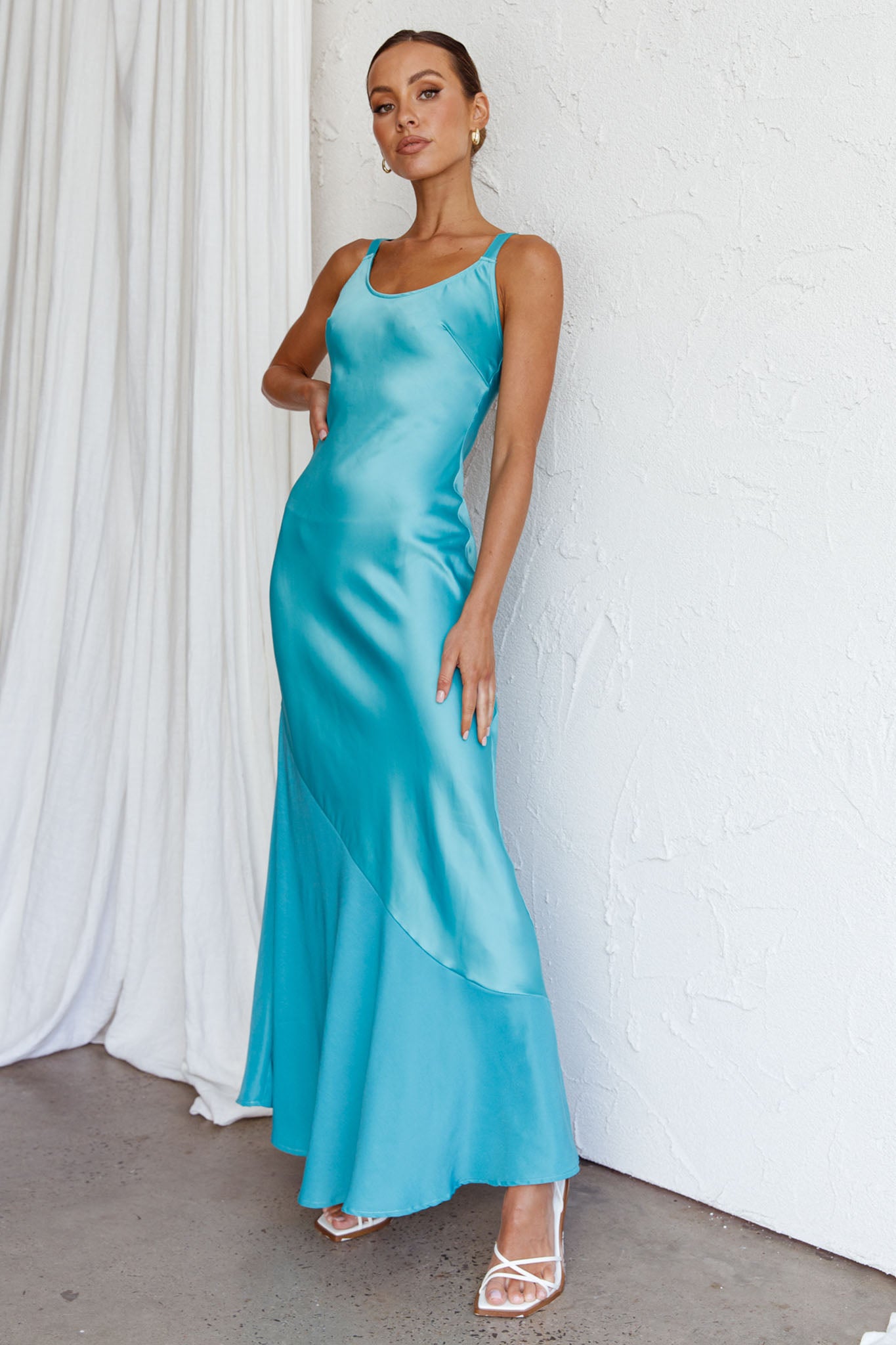 Front Row Scoop Neck Midi Dress Teal by Selfie Leslie Australia