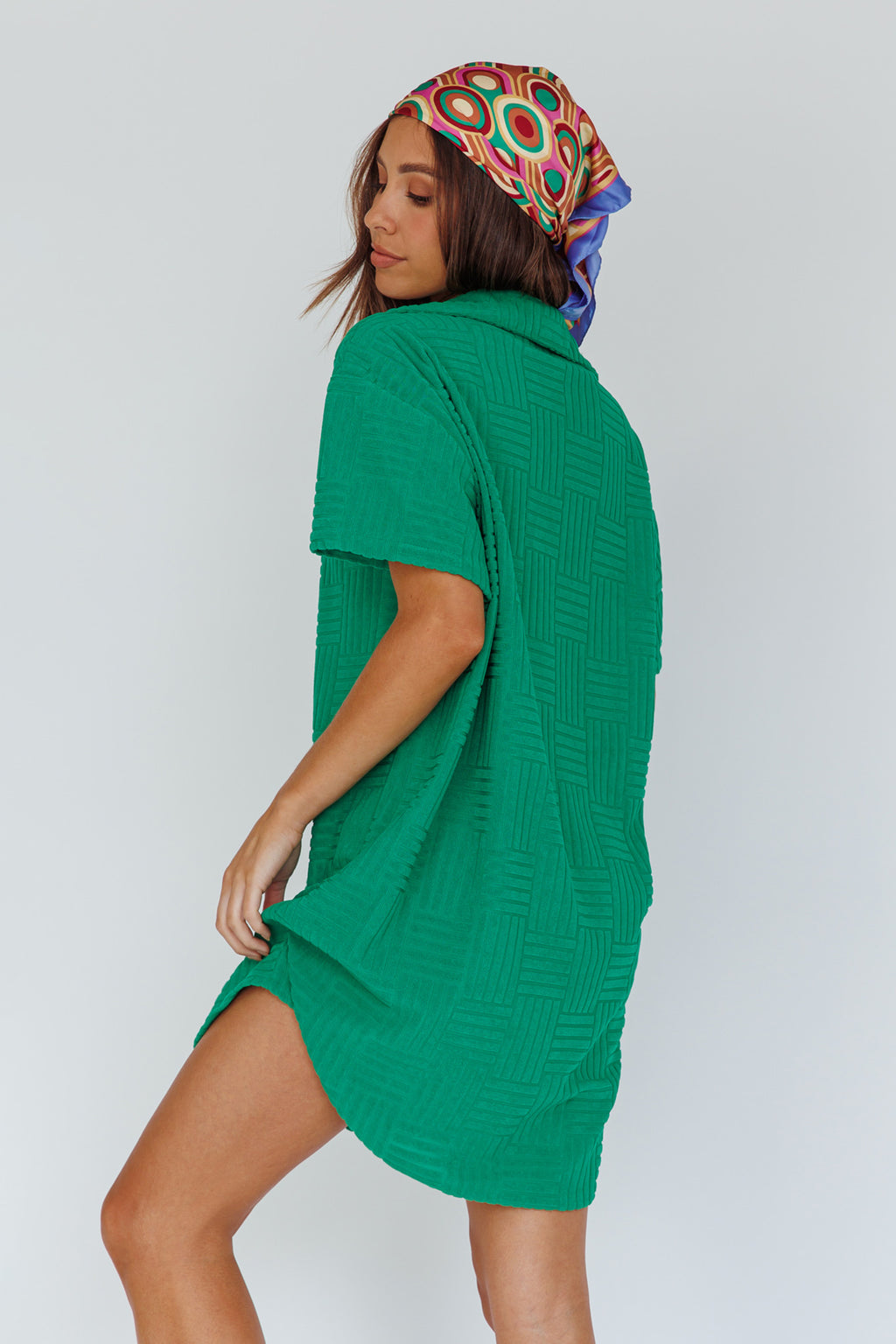 Sun Time Textured Shirt Dress Green by Selfie Leslie Australia