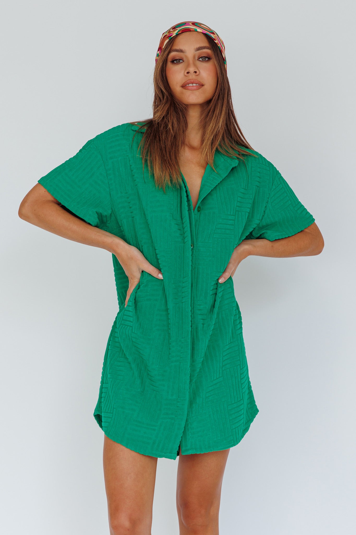 Sun Time Textured Shirt Dress Green by Selfie Leslie Australia