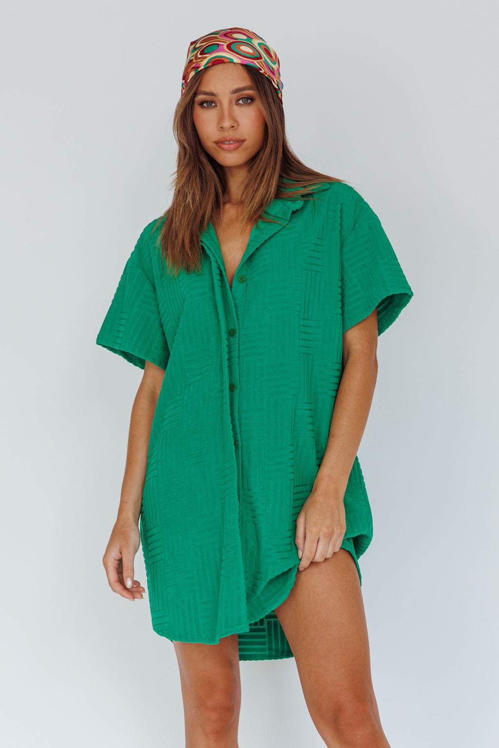 Sun Time Textured Shirt Dress Green by Selfie Leslie Australia