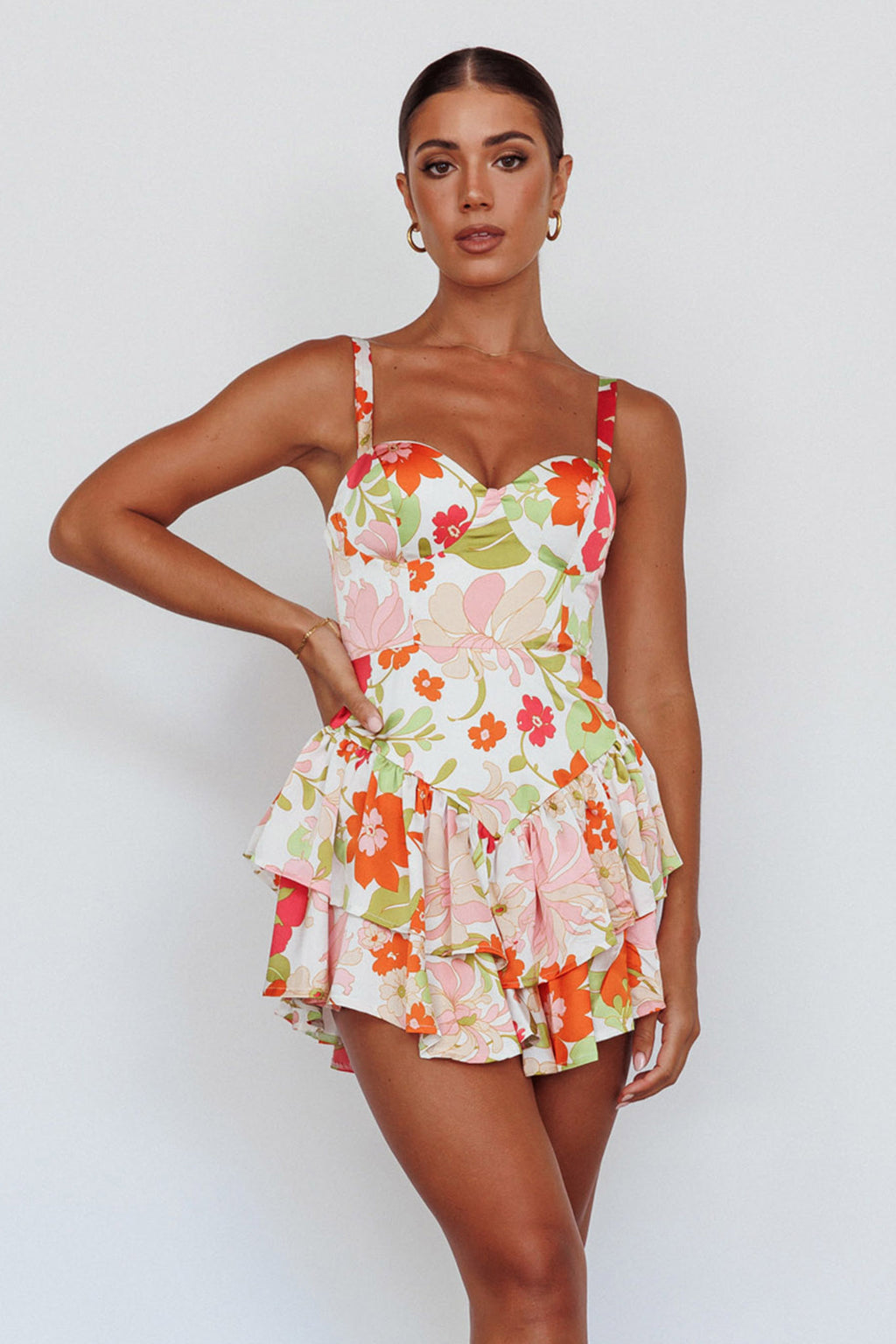 Tuscan Summer Flounce Romper Floral White by Selfie Leslie Australia