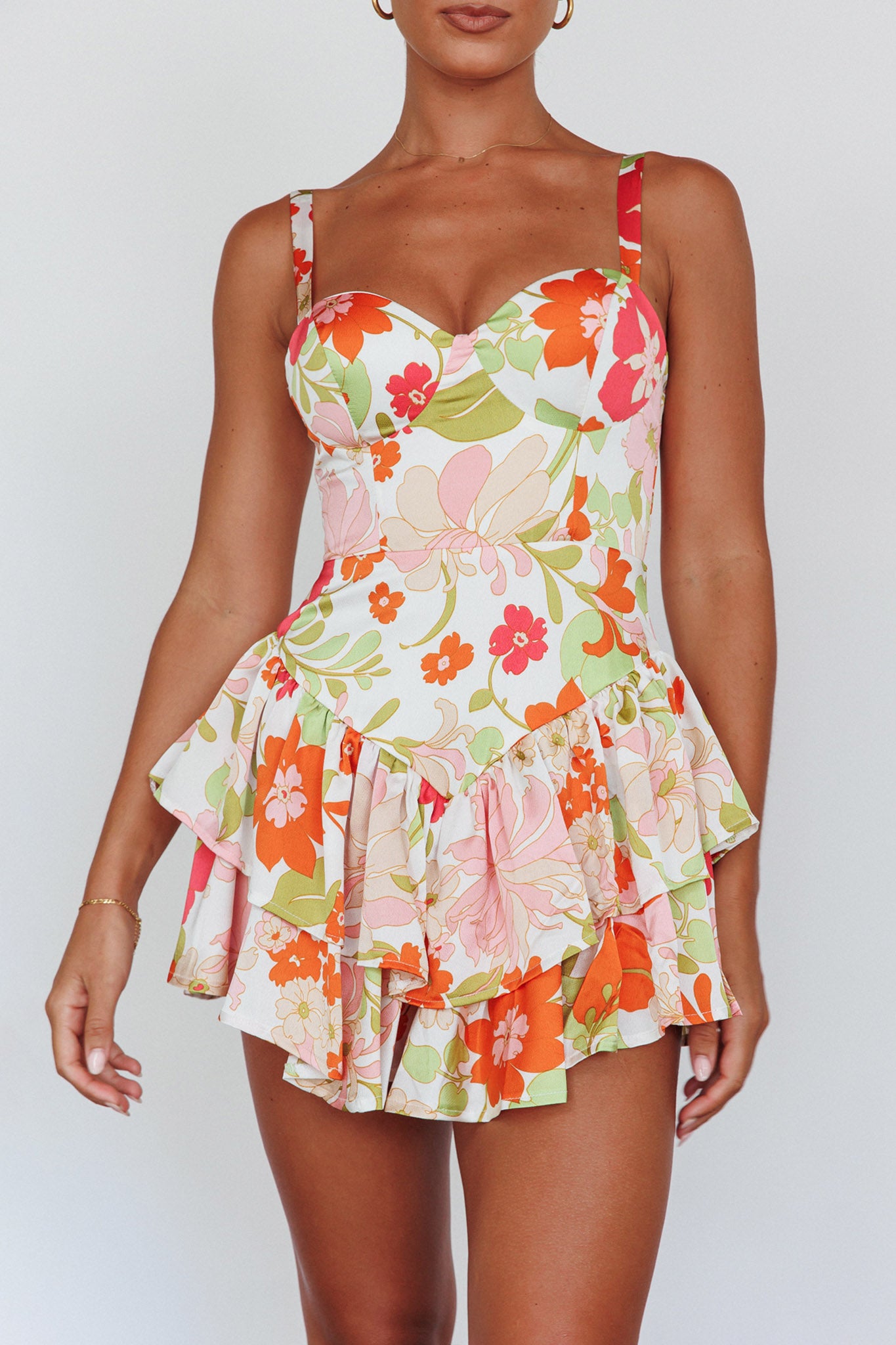 Tuscan Summer Flounce Romper Floral White by Selfie Leslie Australia