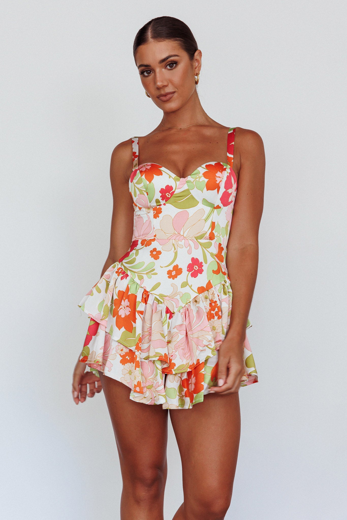 Tuscan Summer Flounce Romper Floral White by Selfie Leslie Australia