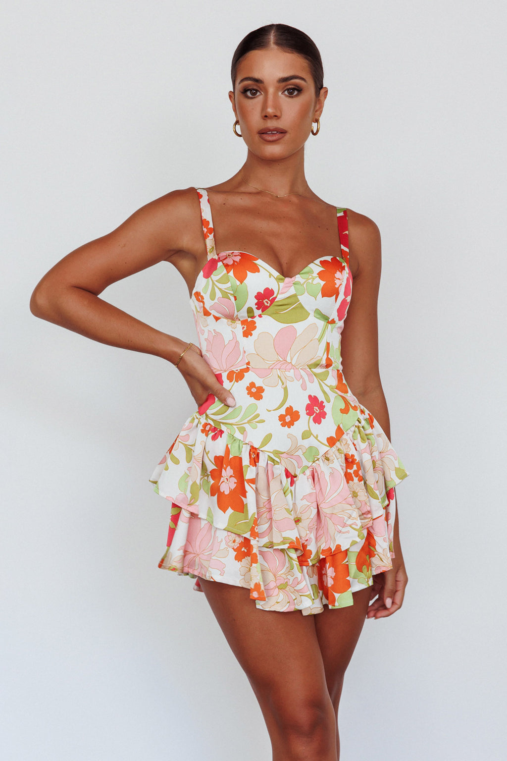 Tuscan Summer Flounce Romper Floral White by Selfie Leslie Australia