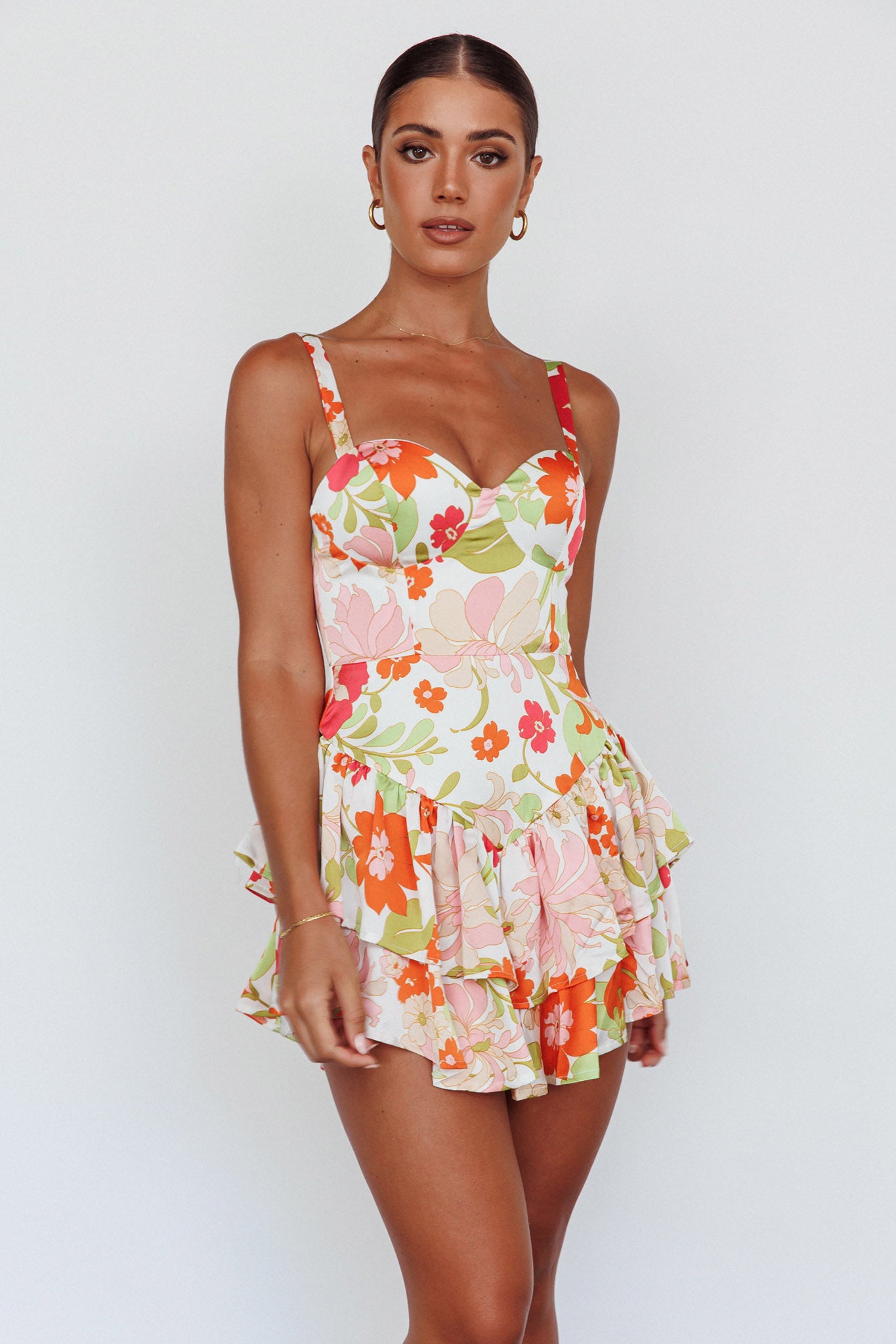 Tuscan Summer Flounce Romper Floral White by Selfie Leslie Australia
