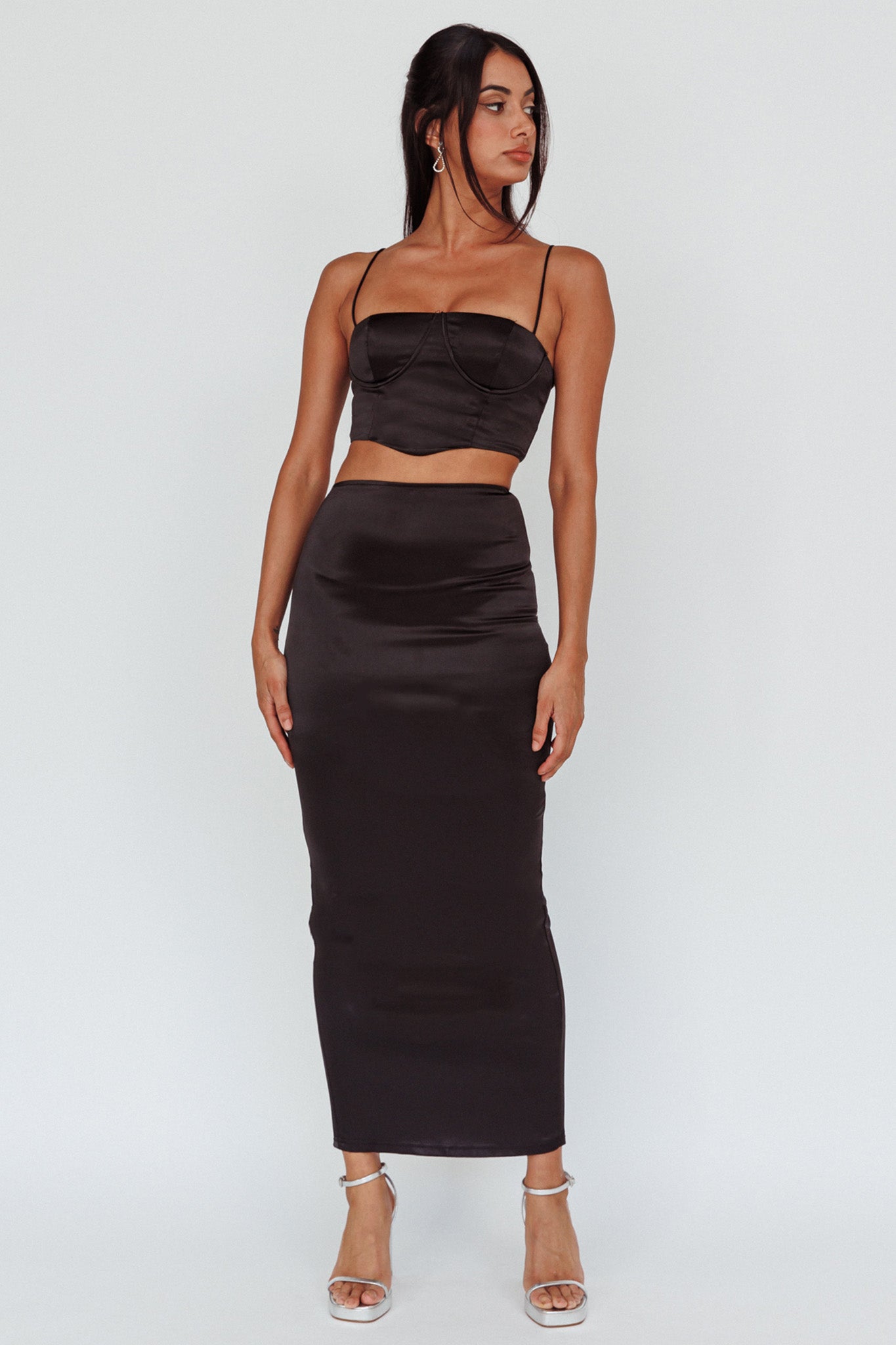 Zeina Satin Midi Skirt Black by Selfie Leslie Australia