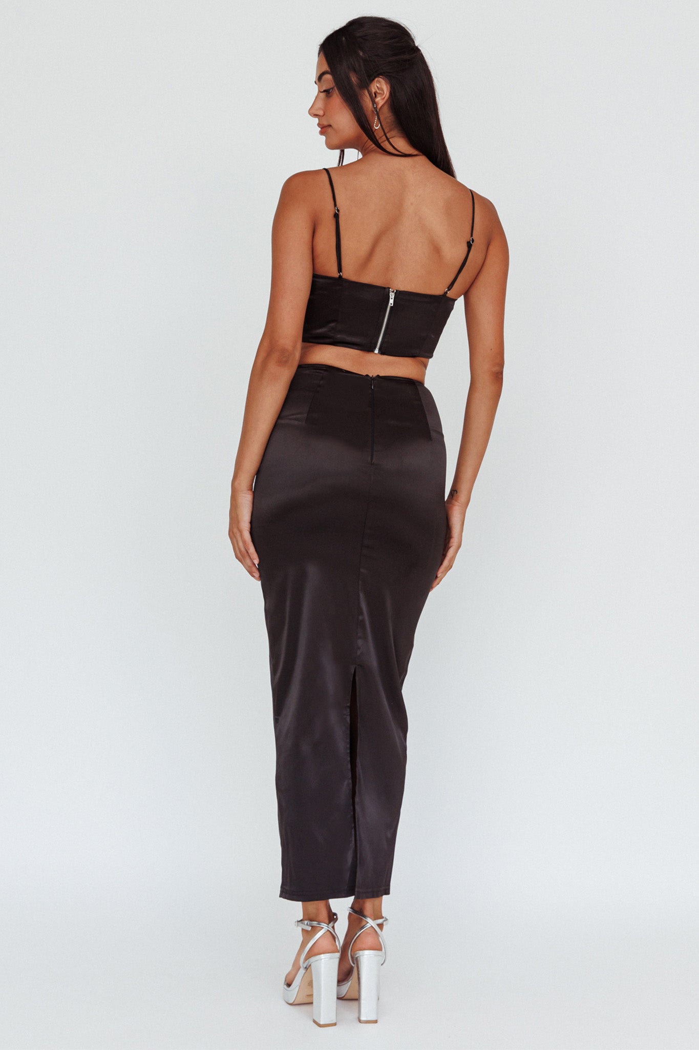Zeina Satin Midi Skirt Black by Selfie Leslie Australia