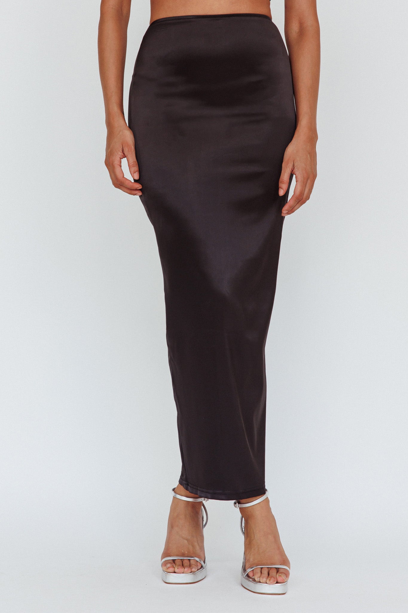 Zeina Satin Midi Skirt Black by Selfie Leslie Australia