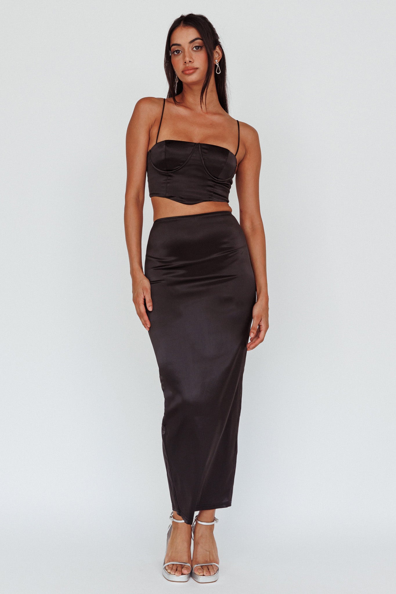 Zeina Satin Midi Skirt Black by Selfie Leslie Australia