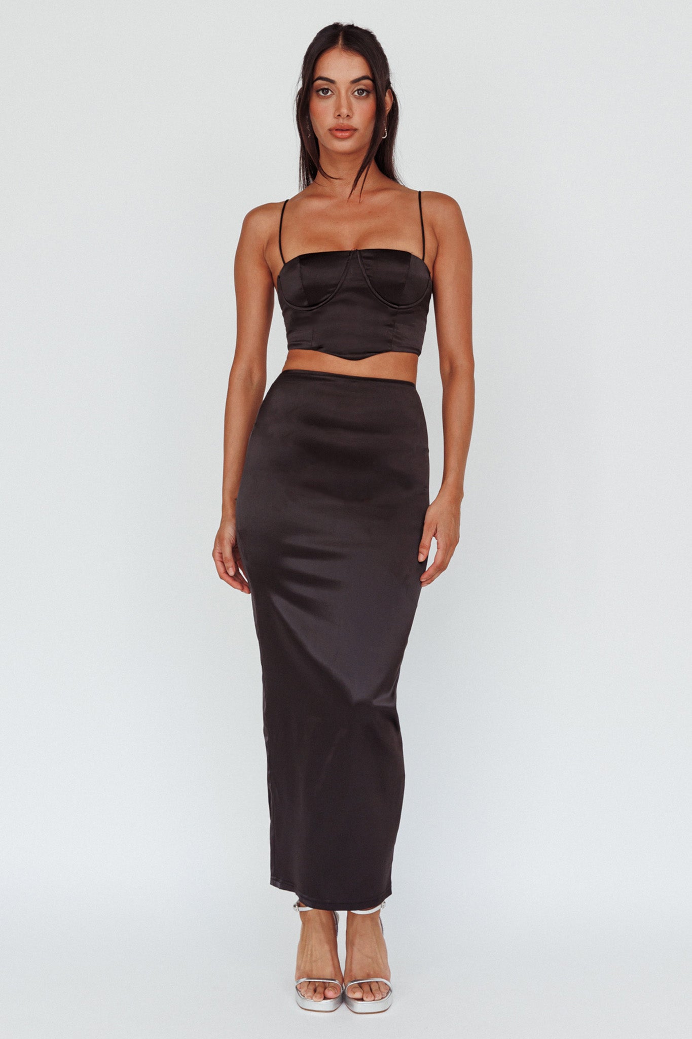 Zeina Satin Midi Skirt Black by Selfie Leslie Australia