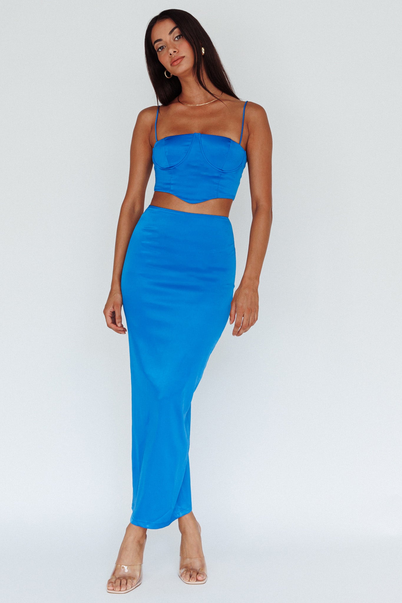 Zeina Satin Midi Skirt Blue by Selfie Leslie Australia