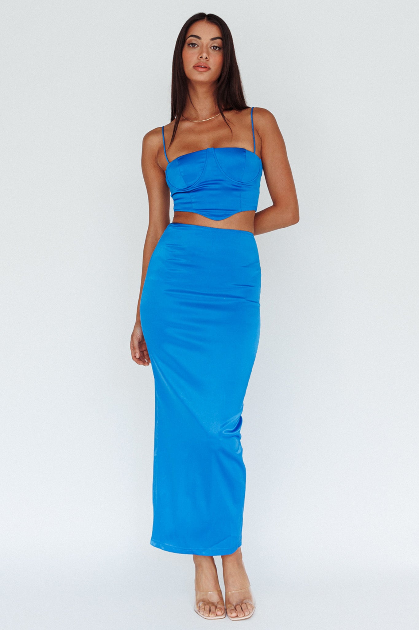 Zeina Satin Midi Skirt Blue by Selfie Leslie Australia