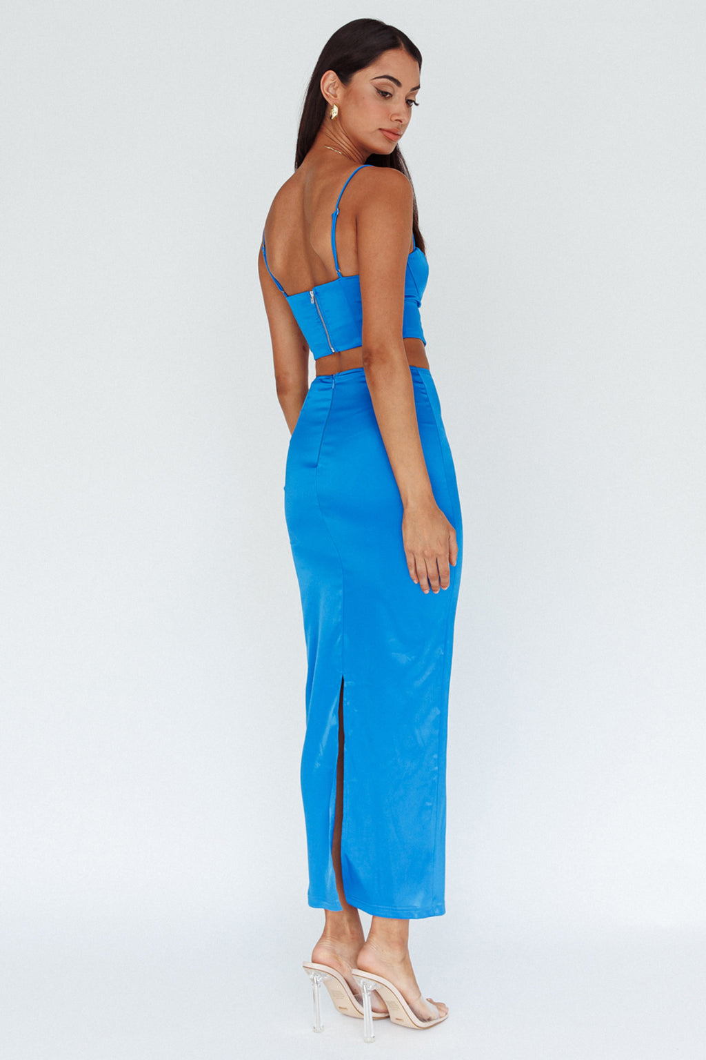 Zeina Satin Midi Skirt Blue by Selfie Leslie Australia