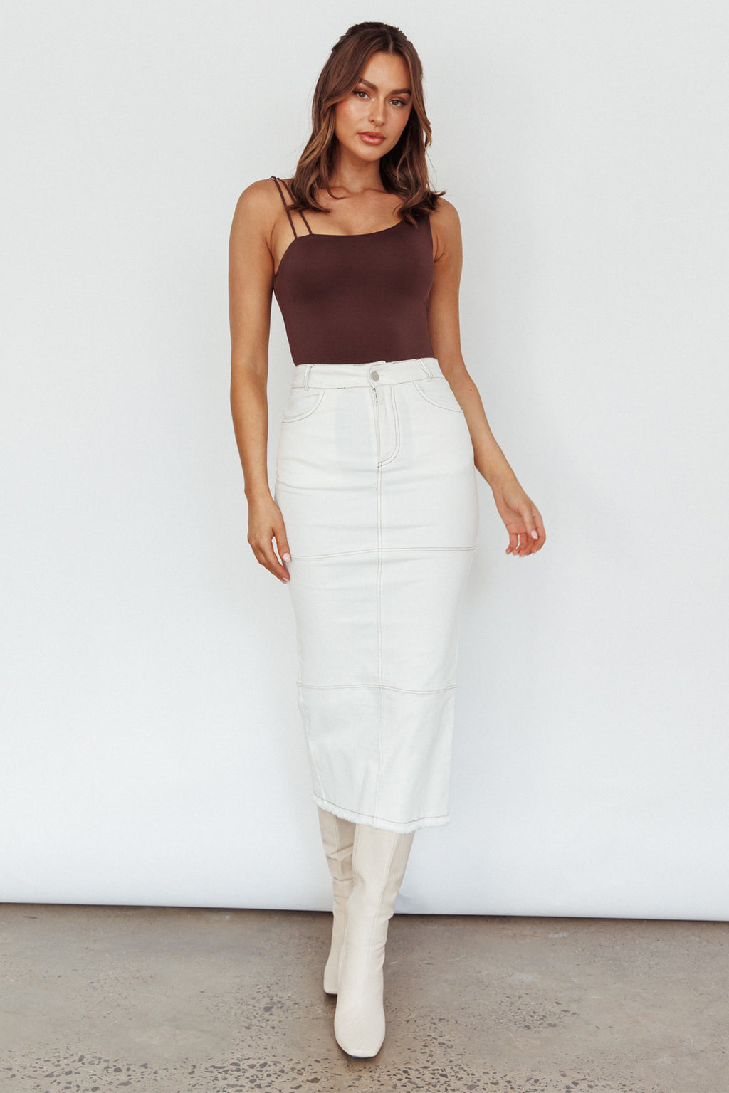 Thalia Pocket Midi Skirt White by Selfie Leslie Australia