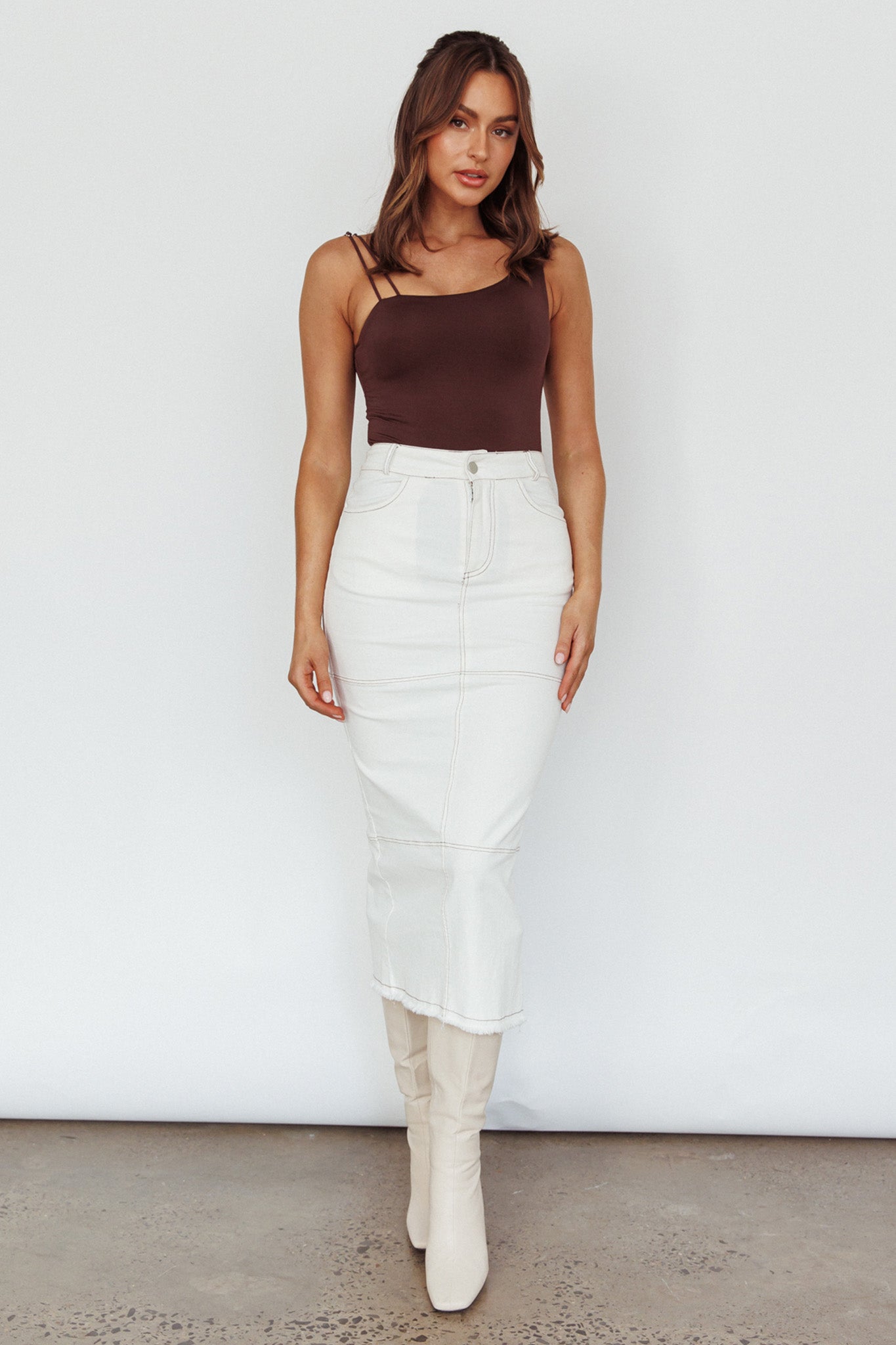Thalia Pocket Midi Skirt White by Selfie Leslie Australia