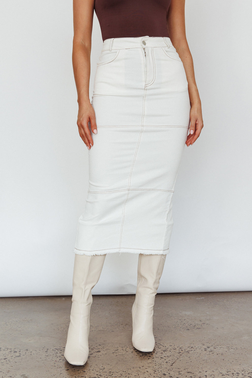 Thalia Pocket Midi Skirt White by Selfie Leslie Australia