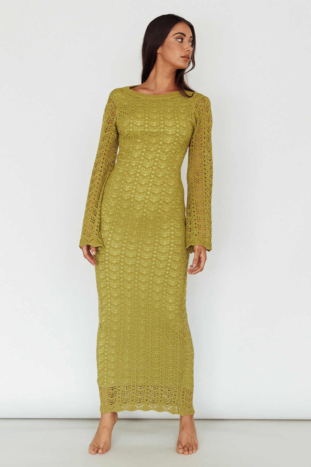 Hyland Open Back Crochet Maxi Dress Olive by Selfie Leslie Australia