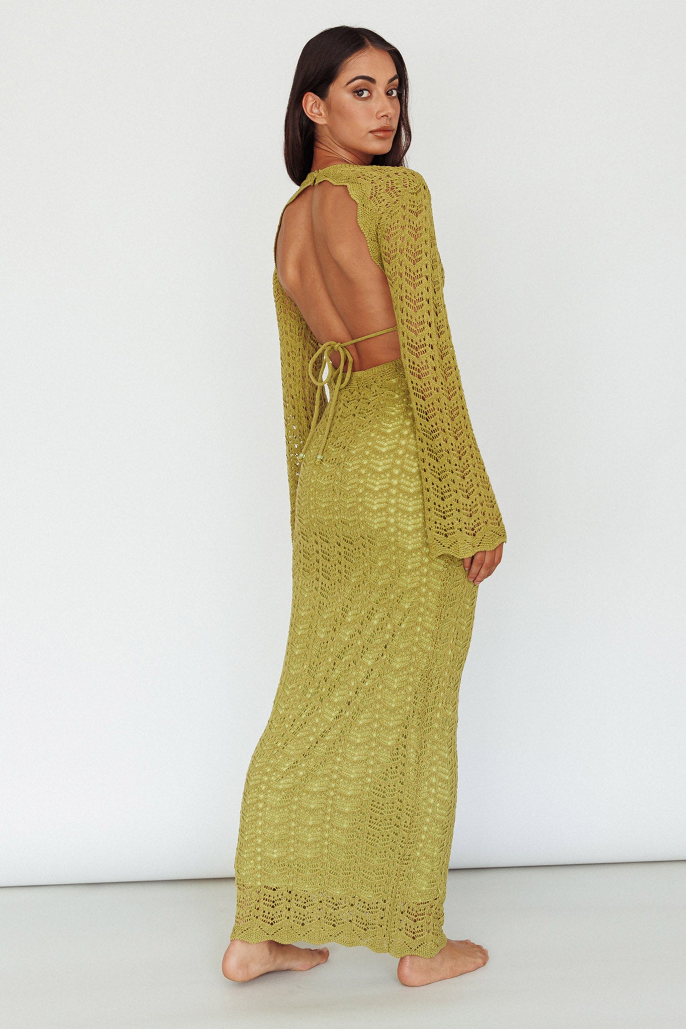 Hyland Open Back Crochet Maxi Dress Olive by Selfie Leslie Australia