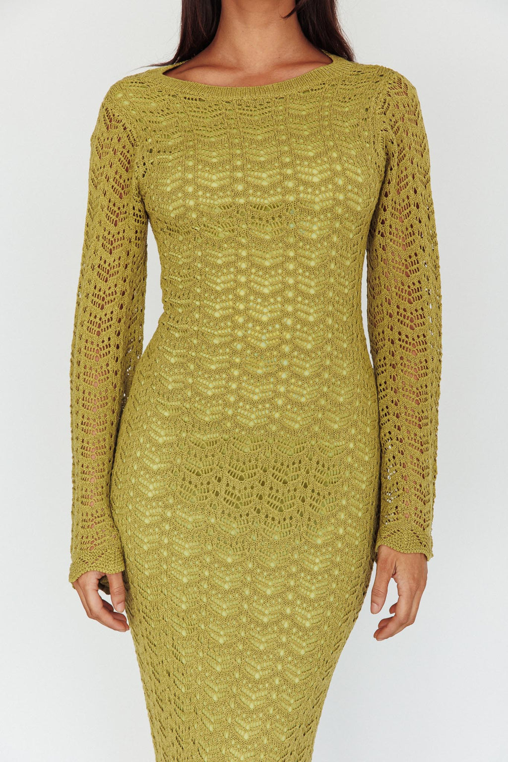 Hyland Open Back Crochet Maxi Dress Olive by Selfie Leslie Australia