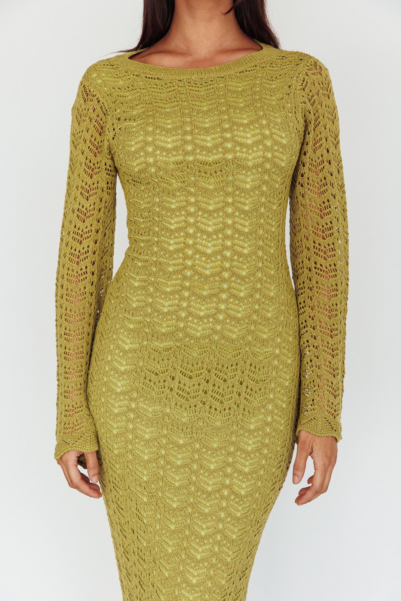 Hyland Open Back Crochet Maxi Dress Olive by Selfie Leslie Australia