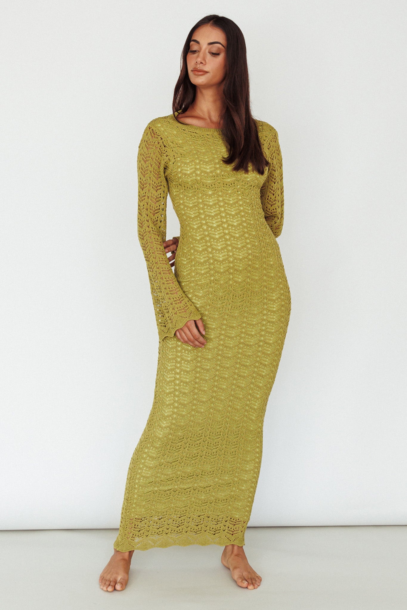 Hyland Open Back Crochet Maxi Dress Olive by Selfie Leslie Australia
