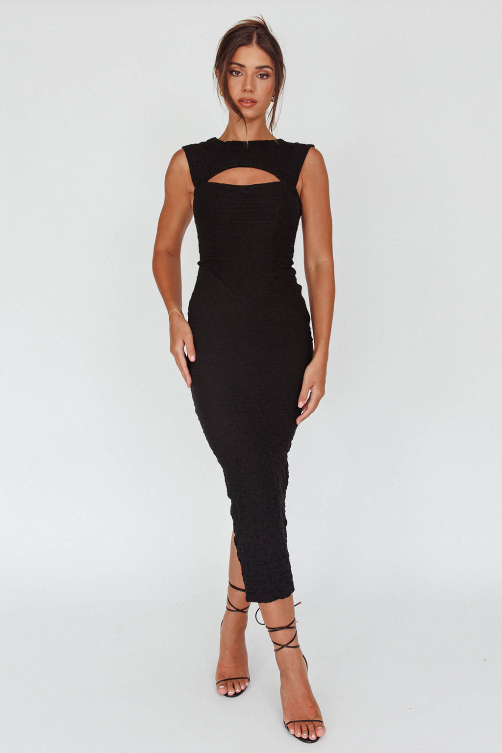 Osaka Lace-Up Back Midi Dress Black by Selfie Leslie Australia