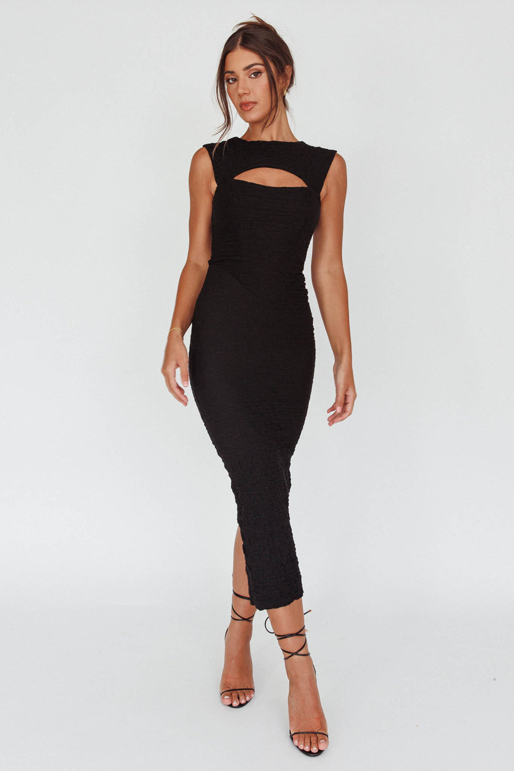 Osaka Lace-Up Back Midi Dress Black by Selfie Leslie Australia