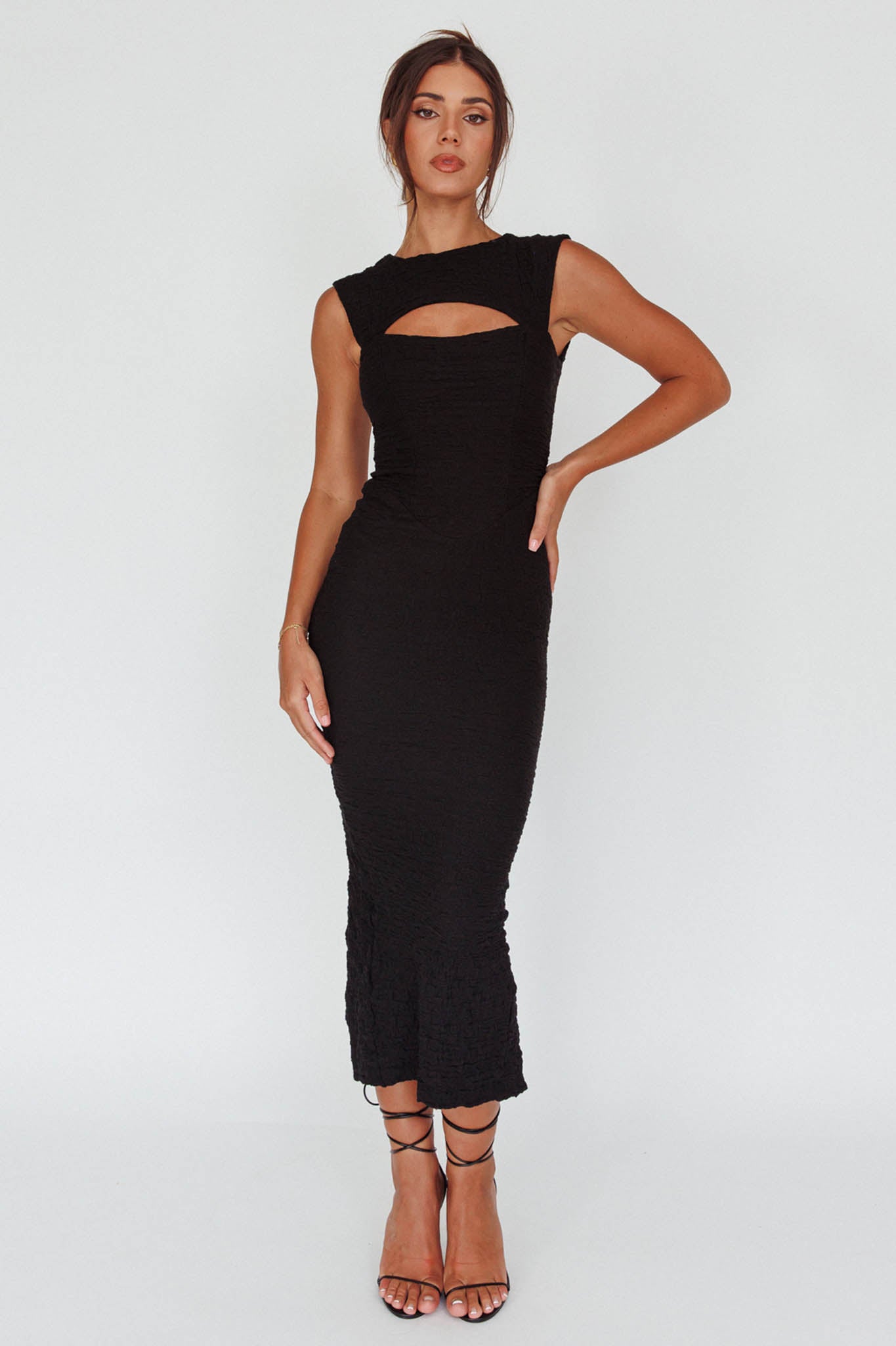 Osaka Lace-Up Back Midi Dress Black by Selfie Leslie Australia