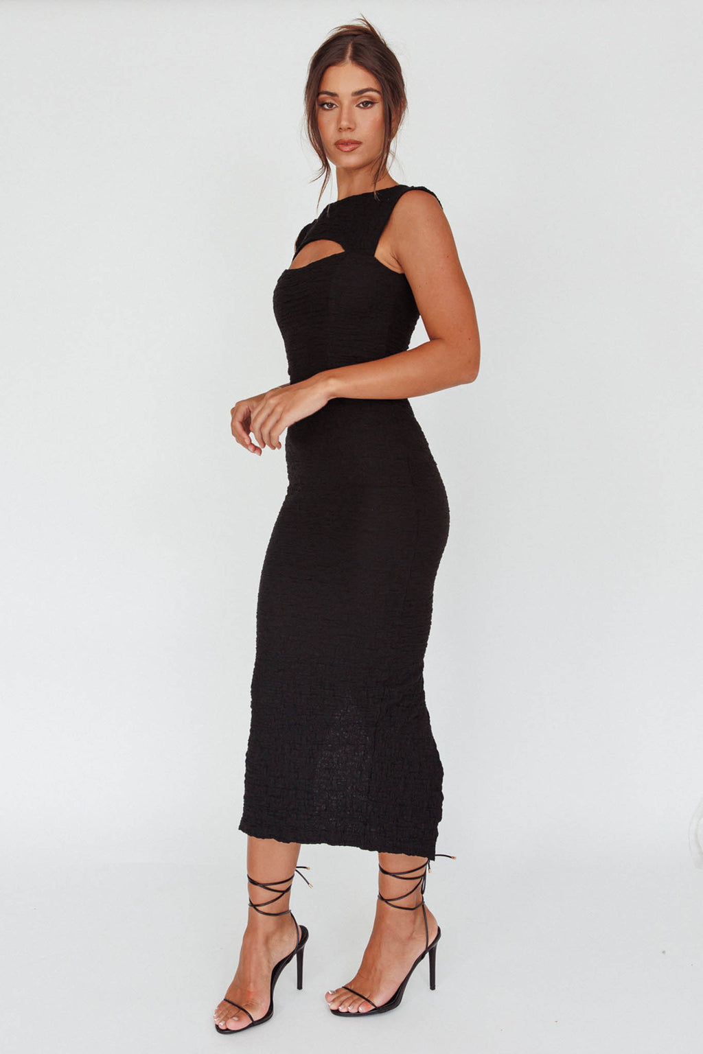 Osaka Lace-Up Back Midi Dress Black by Selfie Leslie Australia