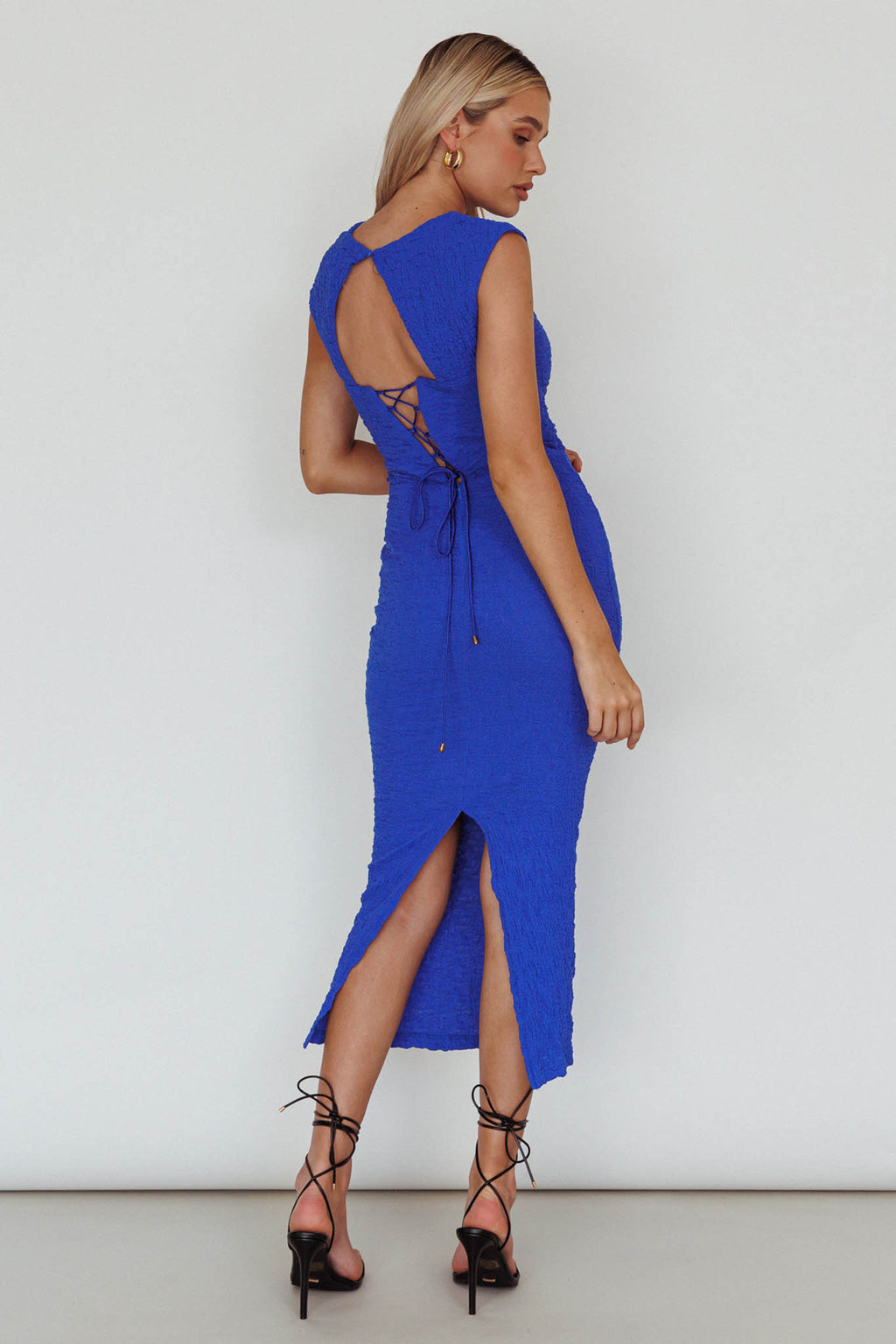 Osaka Lace-Up Back Midi Dress Cobalt by Selfie Leslie Australia